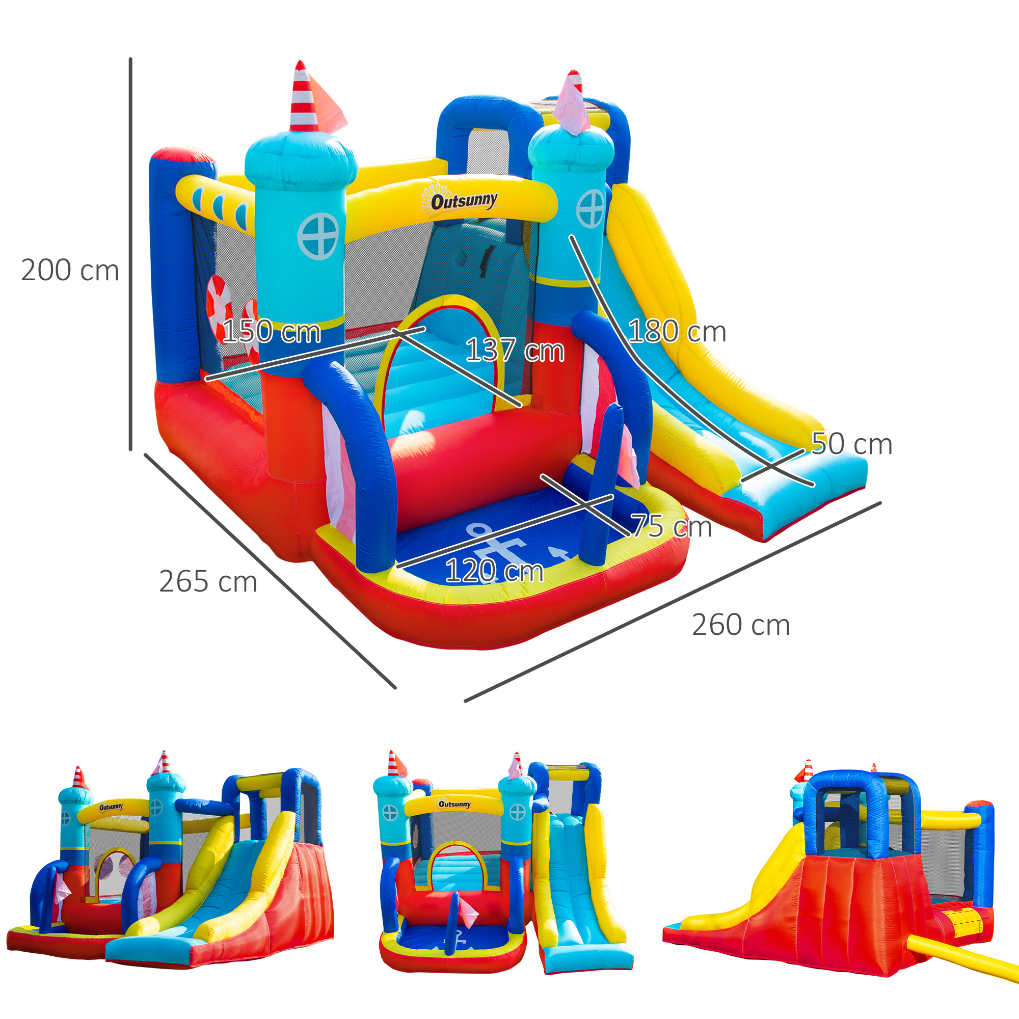 Outsunny springkasteel met blazer 265 cm x 260 cm x 200 cm