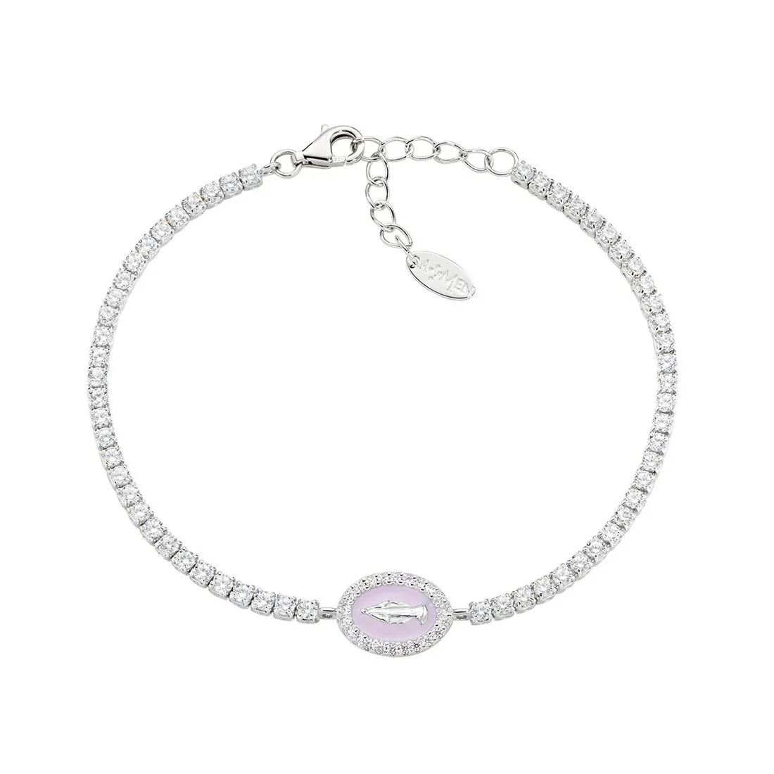 Bracciale Amen tennis con pietre bianche e medaglia rosa con Madonna BTMISMBROZ16
