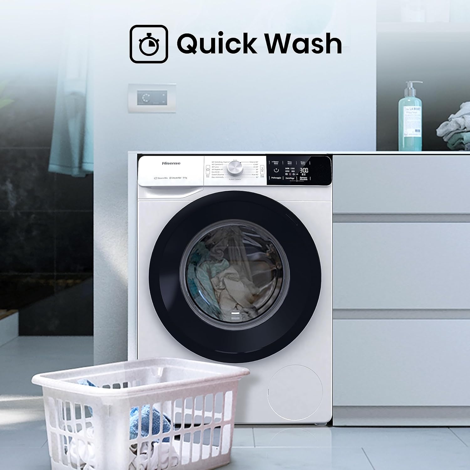 Hisense WFVB7012EM Front Load Washing Machine 7 kg 1200 rpm 15 Programs Steam LED Display Rapid Program Delay Start Child Lock