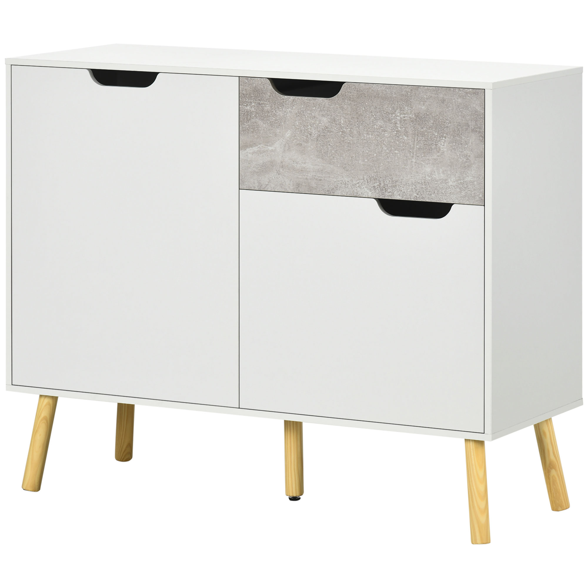 HOMCOM Wohnzimmerschrank mit 2 zweitürigen Schränken und Schublade aus Spanplatte und Kiefernholz, 98x39x81.5 cm, Grau und Weiß