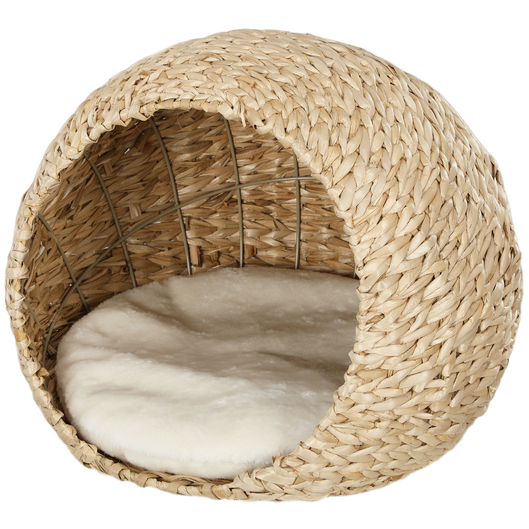 PawHut Katzenkorb Katzenhaus flauschiges Kissen geräumiges Innenleben aus Weide 45 x 41 x 37 cm braun