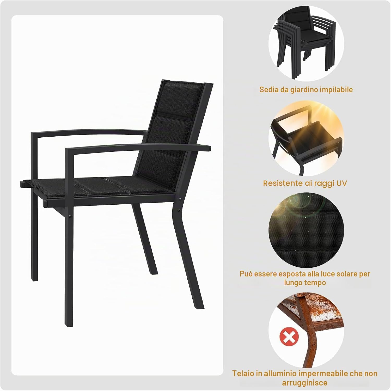 Devoko 6 Persone Set Tavolo e Sedie Da Giardino In Alluminio, 6 Sedie Impilabili e 1 130-260CM Tavolo Da Giardino Allungabile In Alluminio, Set Da Giardino Esterno, Grigio Scuro