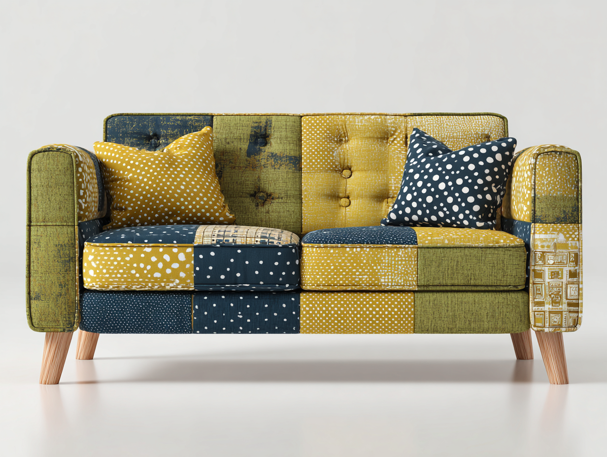 2-Sitzer Sofa Stoff Patchwork Stil 166x87x91 cm-Stoff-Wohnzimmer Sitzmöbel moderner Stil