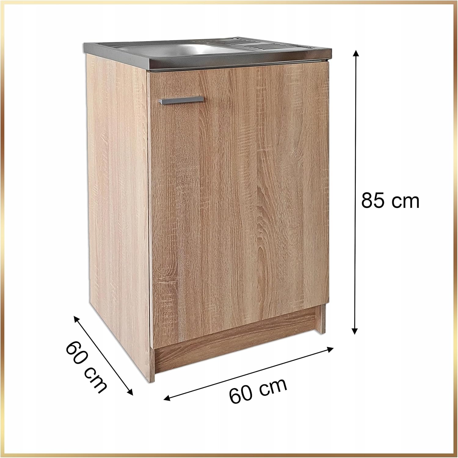 Armadietto da cucina 60 cm Sonoma lavello con rubinetto e sifone lavastoviglie completamente pronto per il montaggio