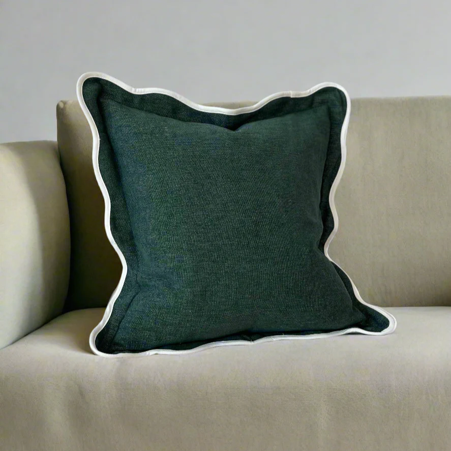 Forest Green Scallop Edged Cushion with Feather Pad �C 45 x 45cm