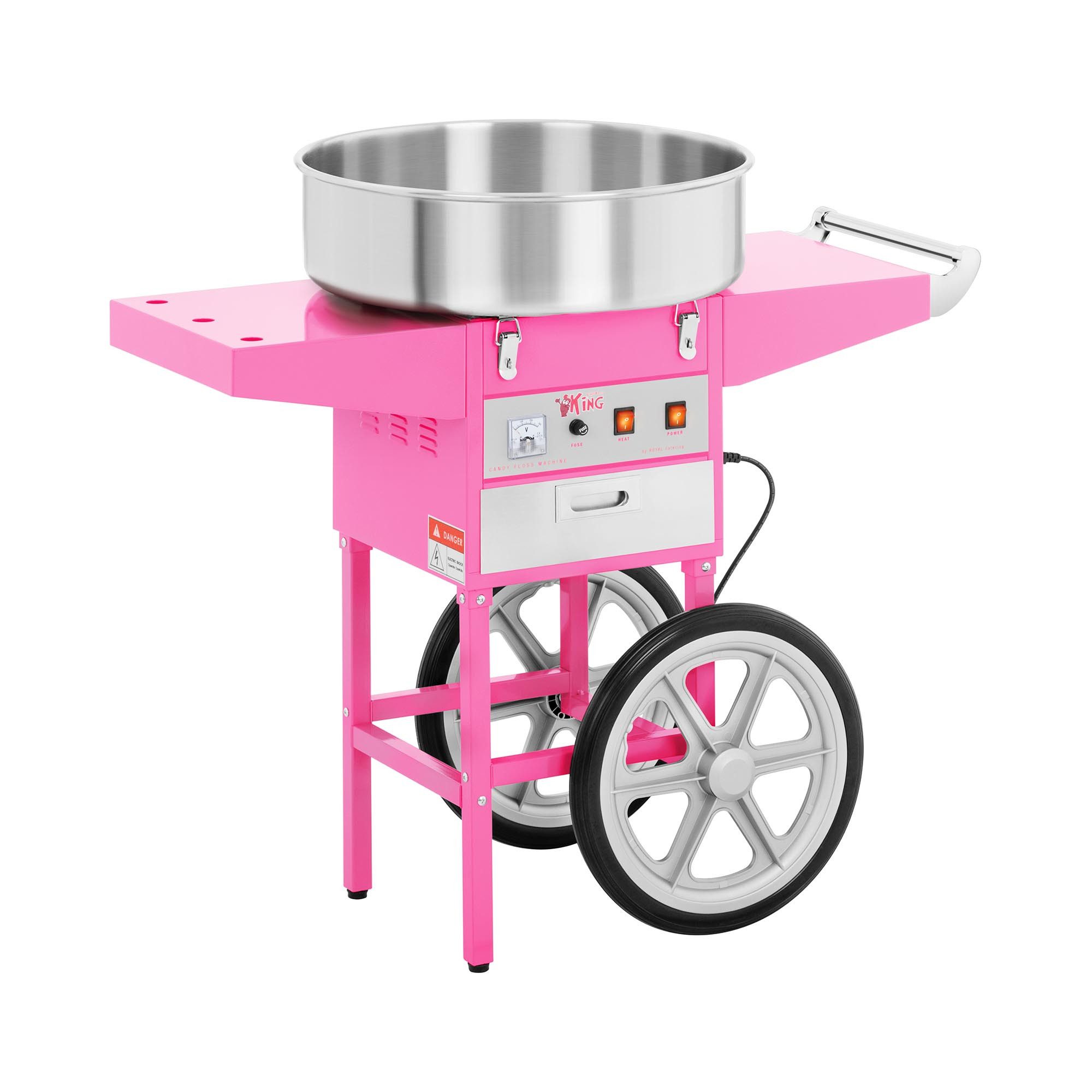 Zuckerwattemaschine Zuckerwattegerät mit Wagen Ø 52 cm Zuckerwatte Automat 1200 W pink