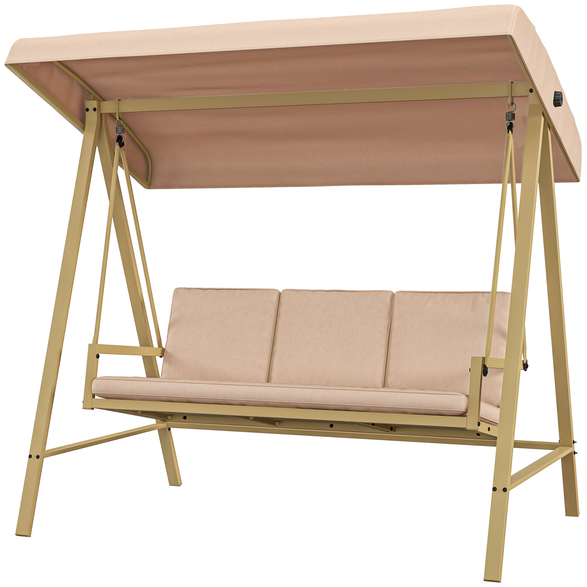 Outsunny Gartenliege für 3 Personen mit verstellbarem Dach, dicken abnehmbaren Polstern aus Polyester, epoxidbeschichteter Stahl in Beige