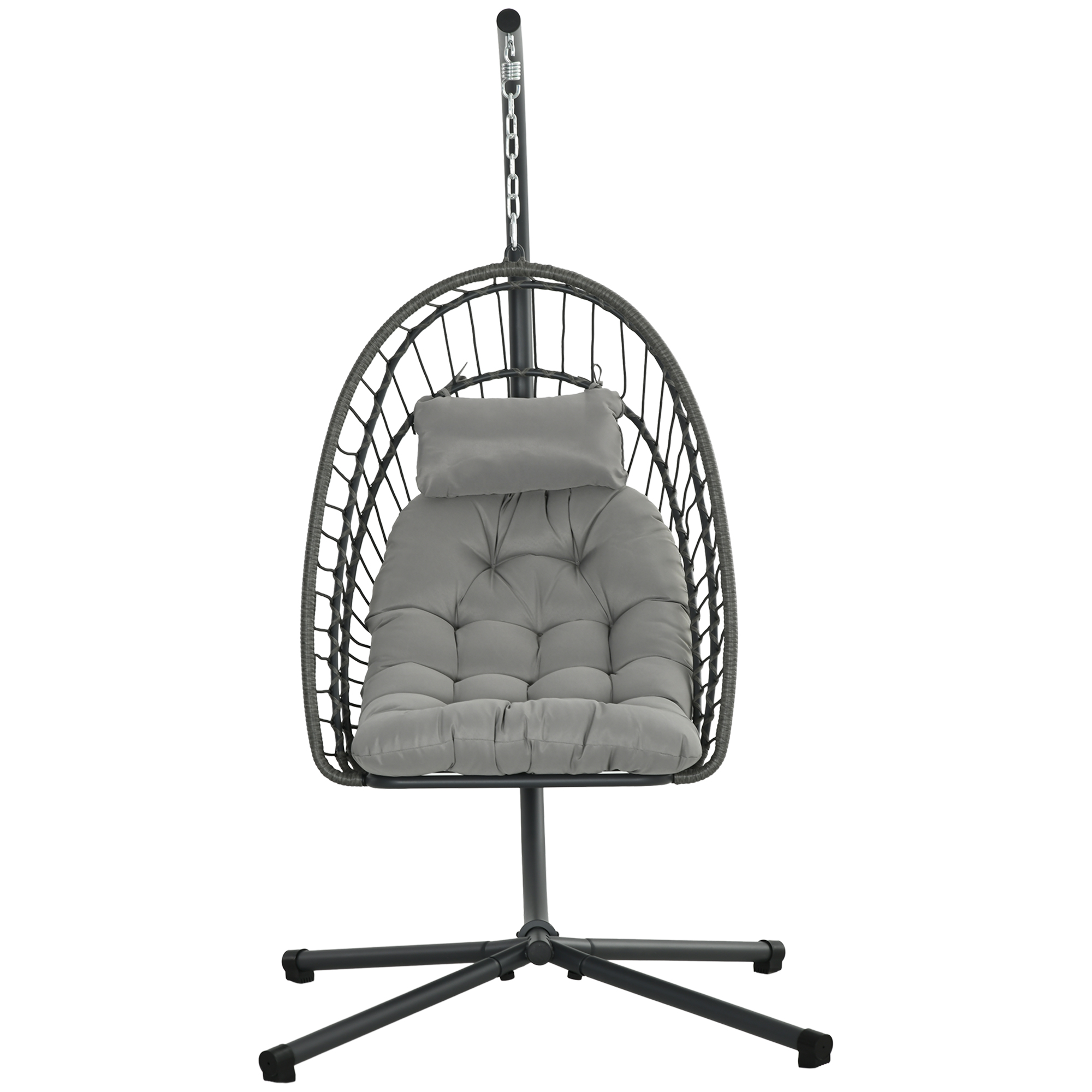 Outsunny Hängesessel Korbsessel Loungesessel, wetterbeständig, 1 Polster, 100 cm x 131 cm x 194 cm, Hellgrau