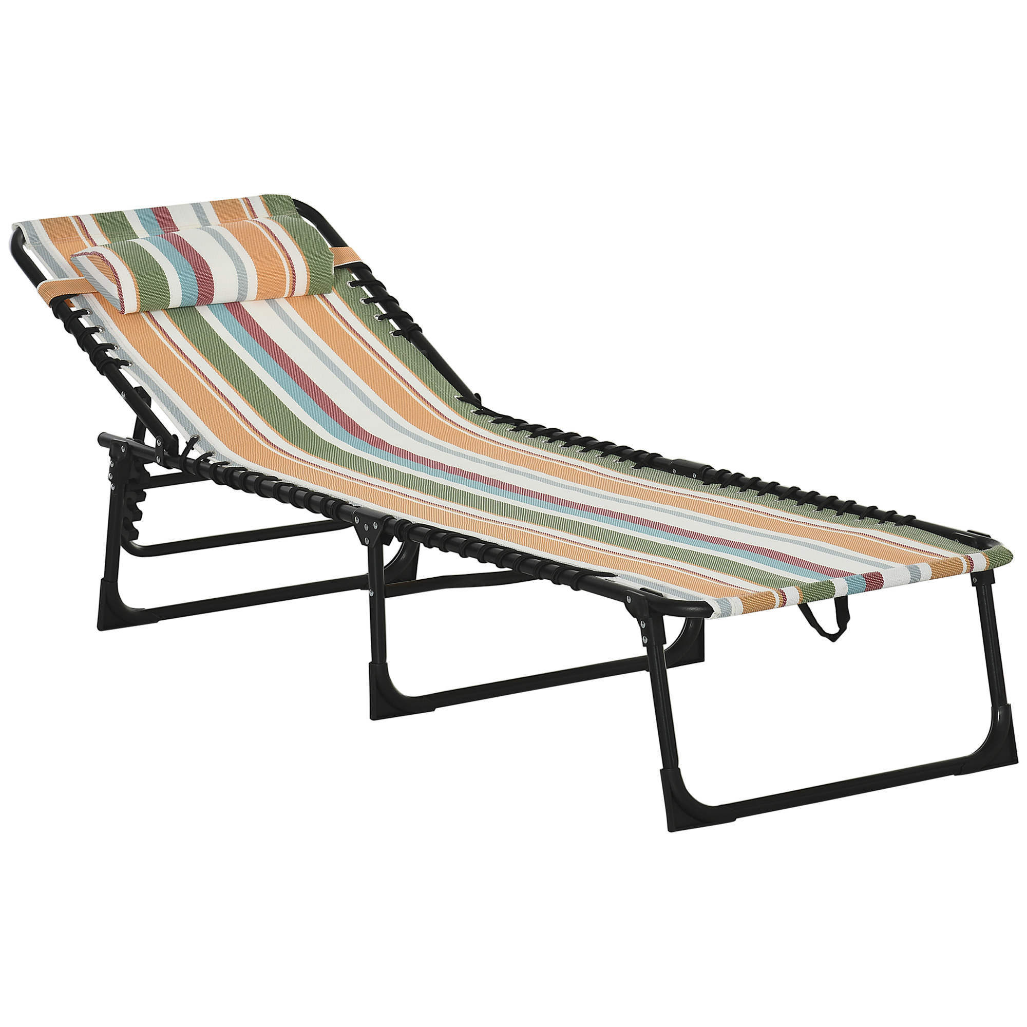 Outsunny Sonnenliege, Faltbare Gartenliege, Klappliege, 4-stufige Rückenlehne, Stahl, Netzstoff, 189 x 58 x 30 cm, Mehrfarbig