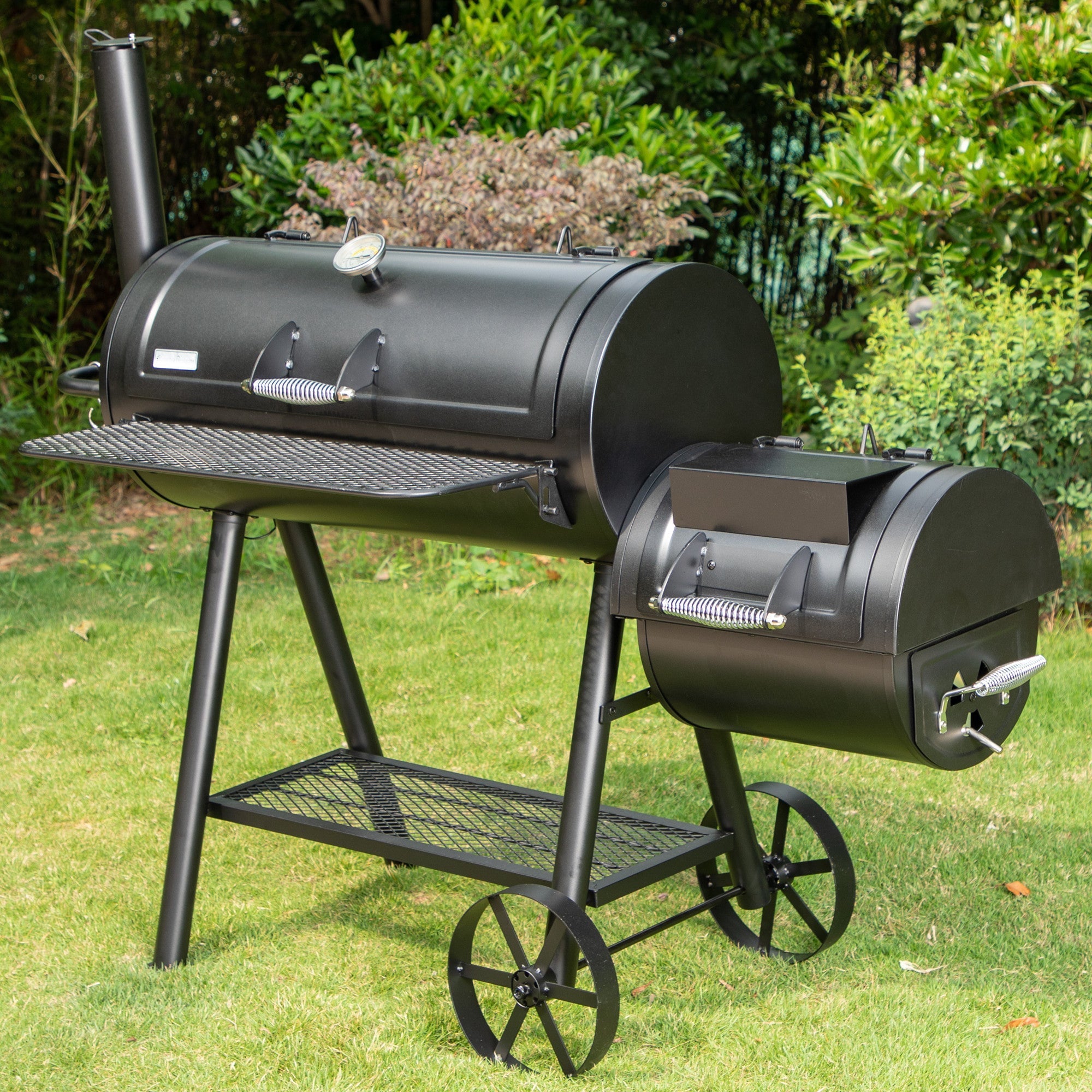941 Sq.in. Overlarge BBQ Charcoal Grill with Offset Smoker, Black