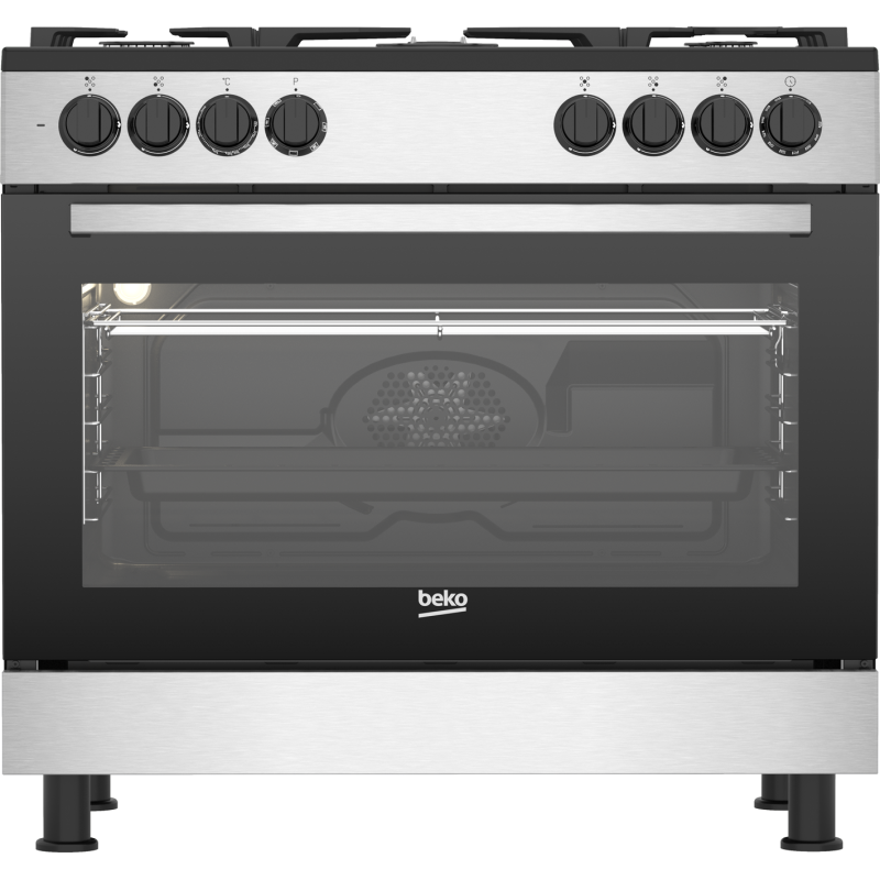 Beko GM15122DXB - Cucina a Libera Installazione Inox 90x60 cm 5 Fuochi con Forno Elettrico Ventilato