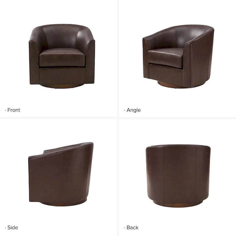 Althea Modern Genuine Leather Swivel Barrel Chair with Solid Wood Base Set of 2 By HULALA HOME