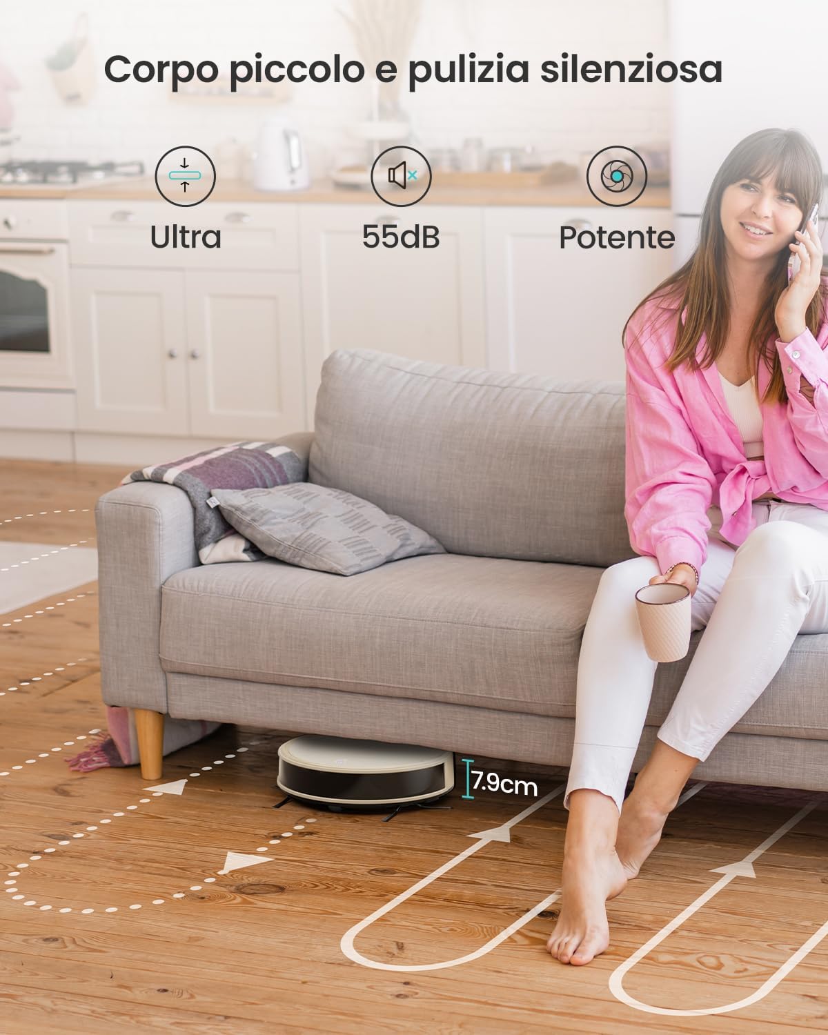 Lefant Robot Aspirapolvere con 2200Pa, Senza Grovigli,7,6cm Ultra Sottile,Autocaricante,Wi-Fi/App/Alexa,120 Minuti,6 Modalit脿 di Pulizia,Ideale per Peli di Animali Domestici,Pavimenti Duri M210-Pro