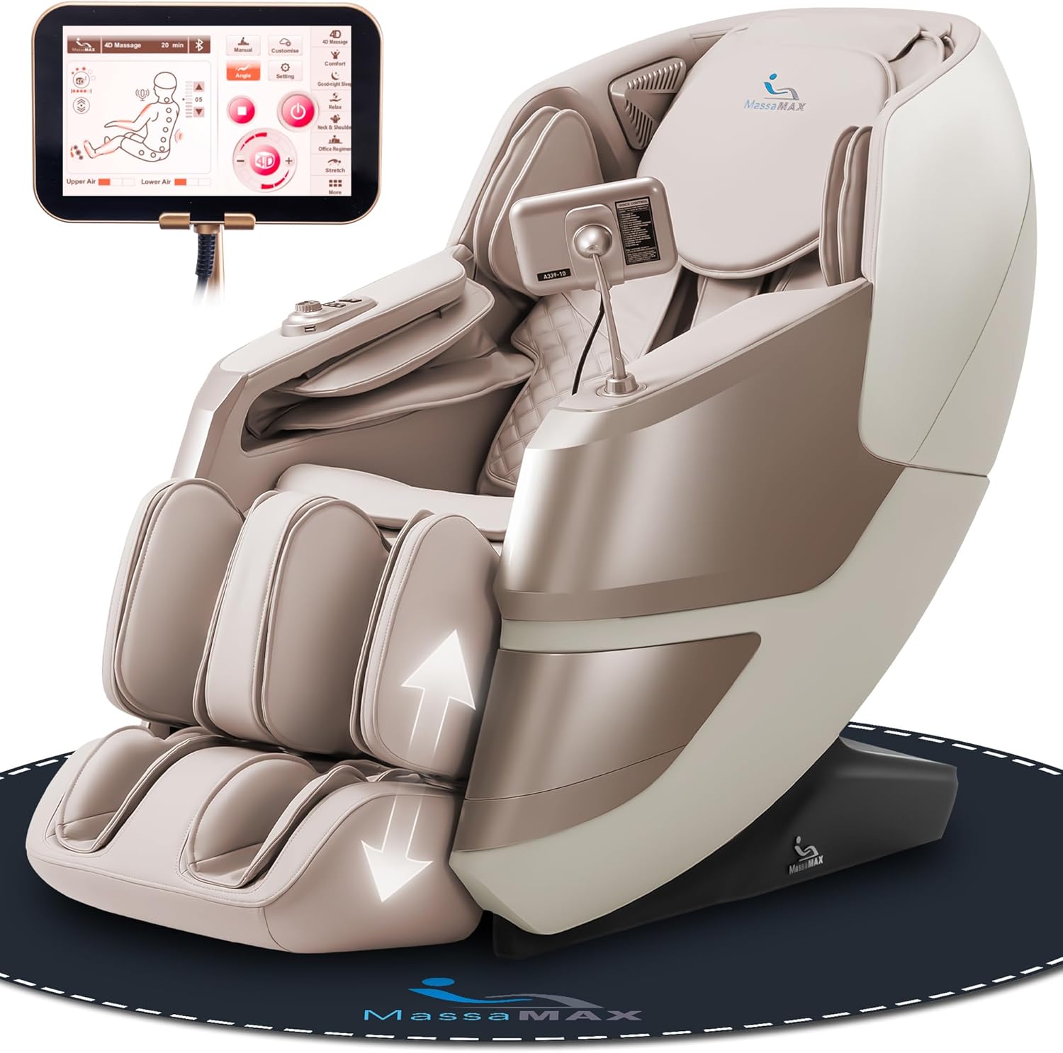 MassaMAX MT339 4D Massage Chair  Full Body Recliner with Auto Footrest  Zero Gravity  OTA Cloud Tech  SL Track  Deep Yoga Stretch  27 Modes  APP  AI Control  and Heating (Golden)