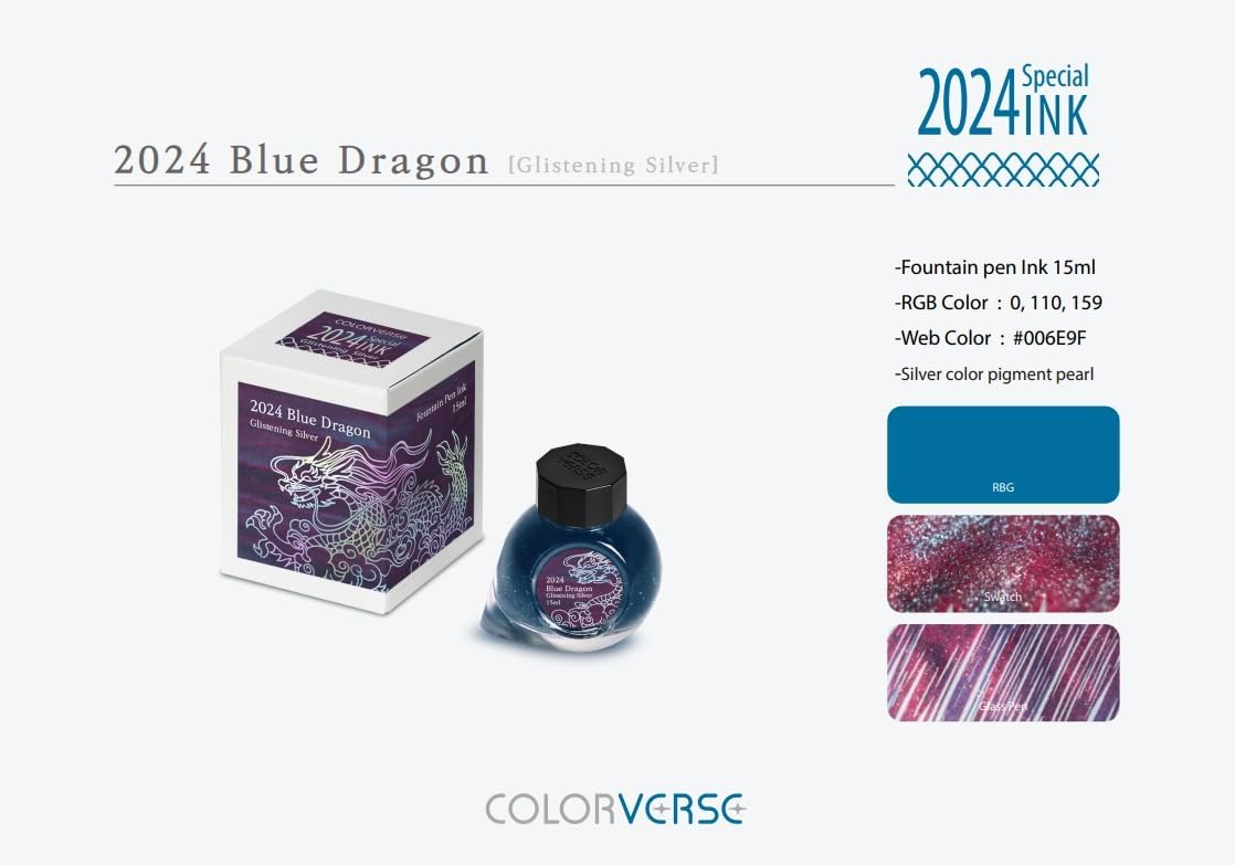 Colorverse 2024 Blue Dragon Silver Glistening Fountain Pen Ink