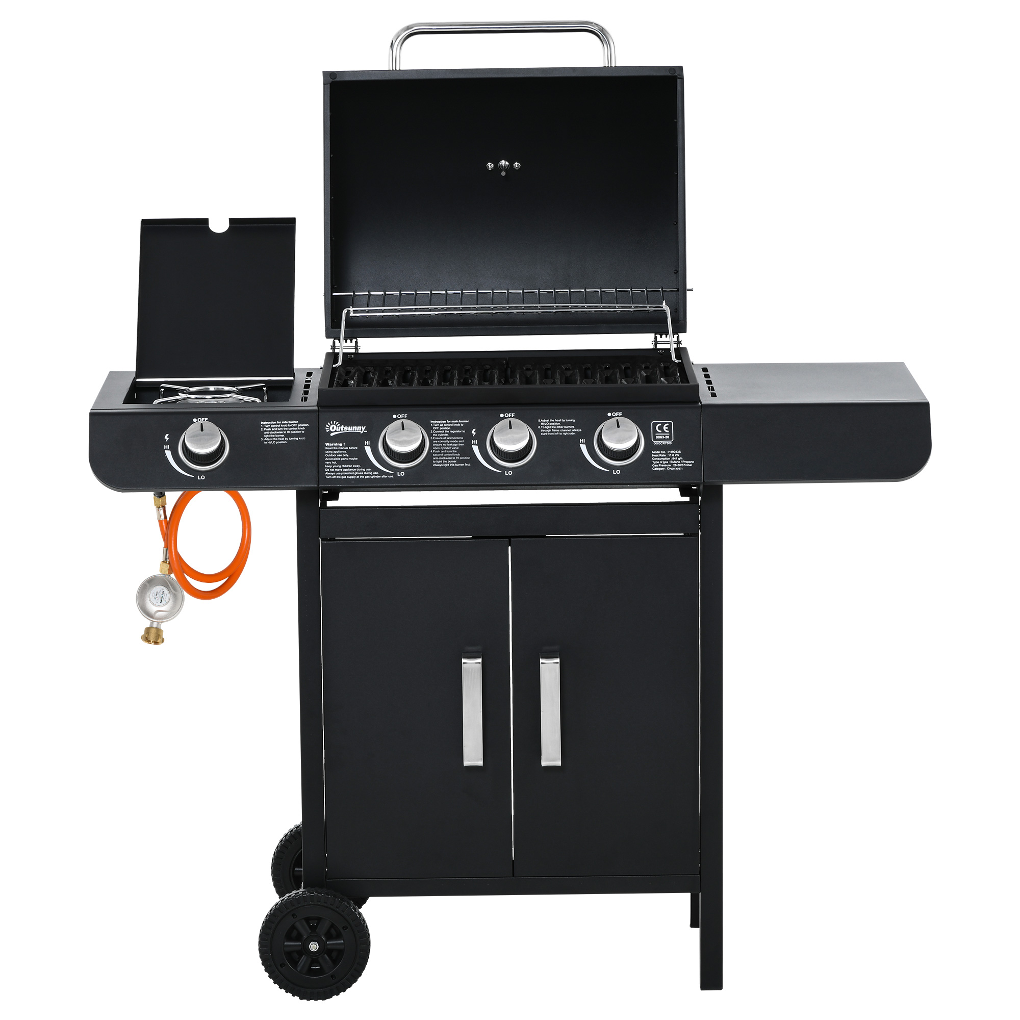 gasgrill BBQ met 4 branders metaal zwart 110 x 50 x 100 cm