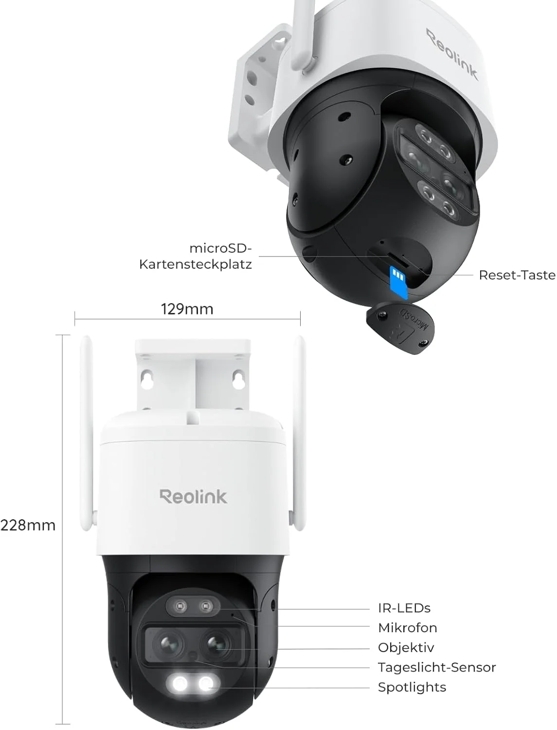 Reolink 4K 8MP Wi-Fi 6 PTZ Überwachungskamera Aussen mit Dual-Objektiv, Auto-Tracking, Smarte Personen-/Fahrzeug-/Tiererkennung, 6X Hybrid-Zoom, Farbnachtsicht, 2-Wege-Audio, TrackMix WiFi