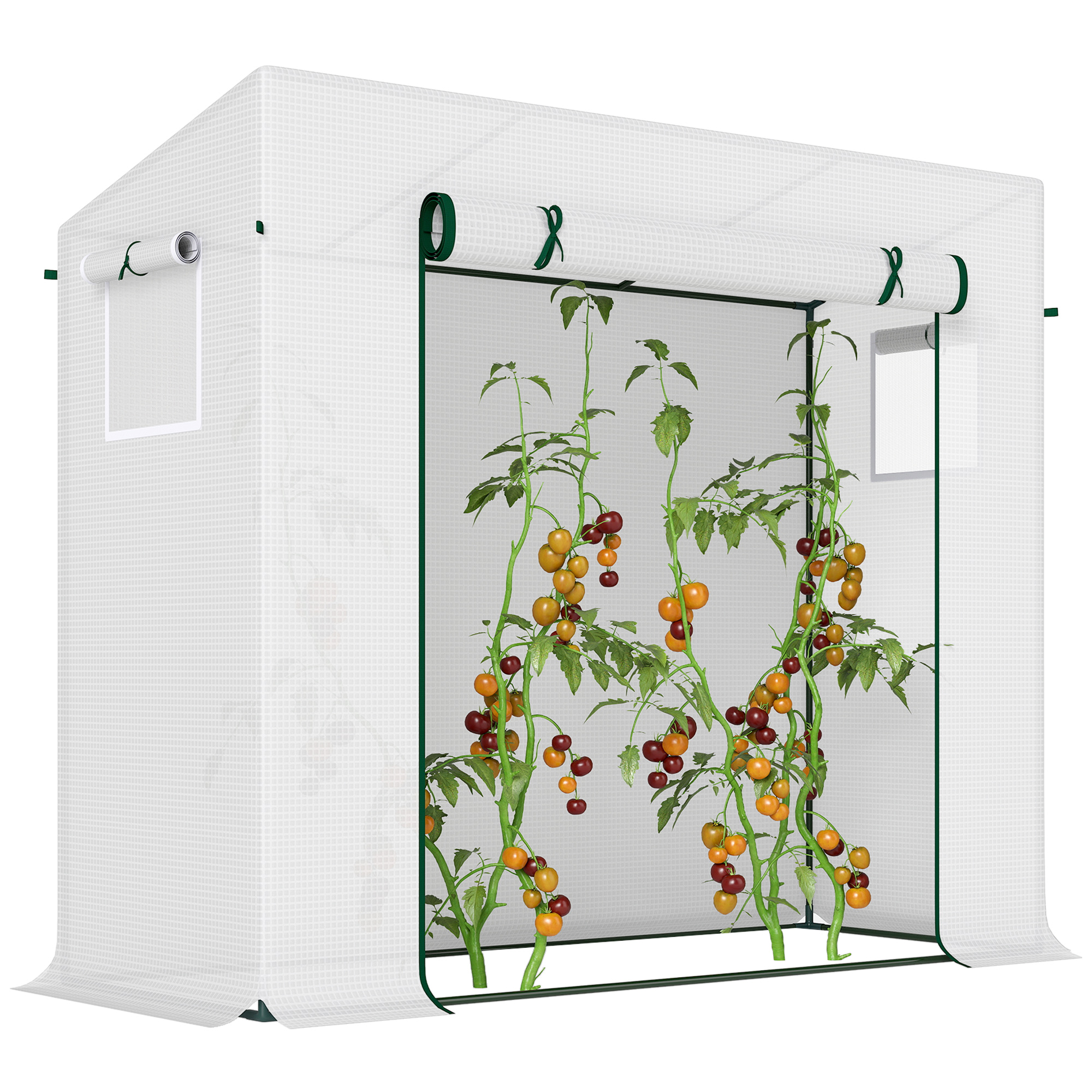 Outsunny Gewächshaus mit Seitenfenster, aufrollbare Tür, winddicht, Stahlrahmen, Kunststoffplane, weiß, 200 x 76 x 168 cm