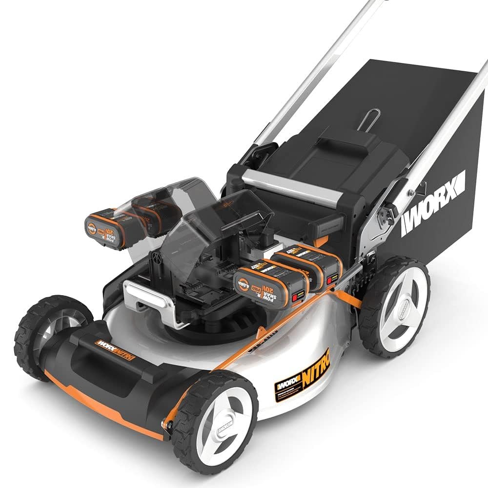 WORX WG761E - Tosaerba a batteria da 80 V (4 x 20 V) PowerShare, motore senza spazzole, larghezza di taglio 51 cm, 7 altezze di taglio con batteria e caricatore
