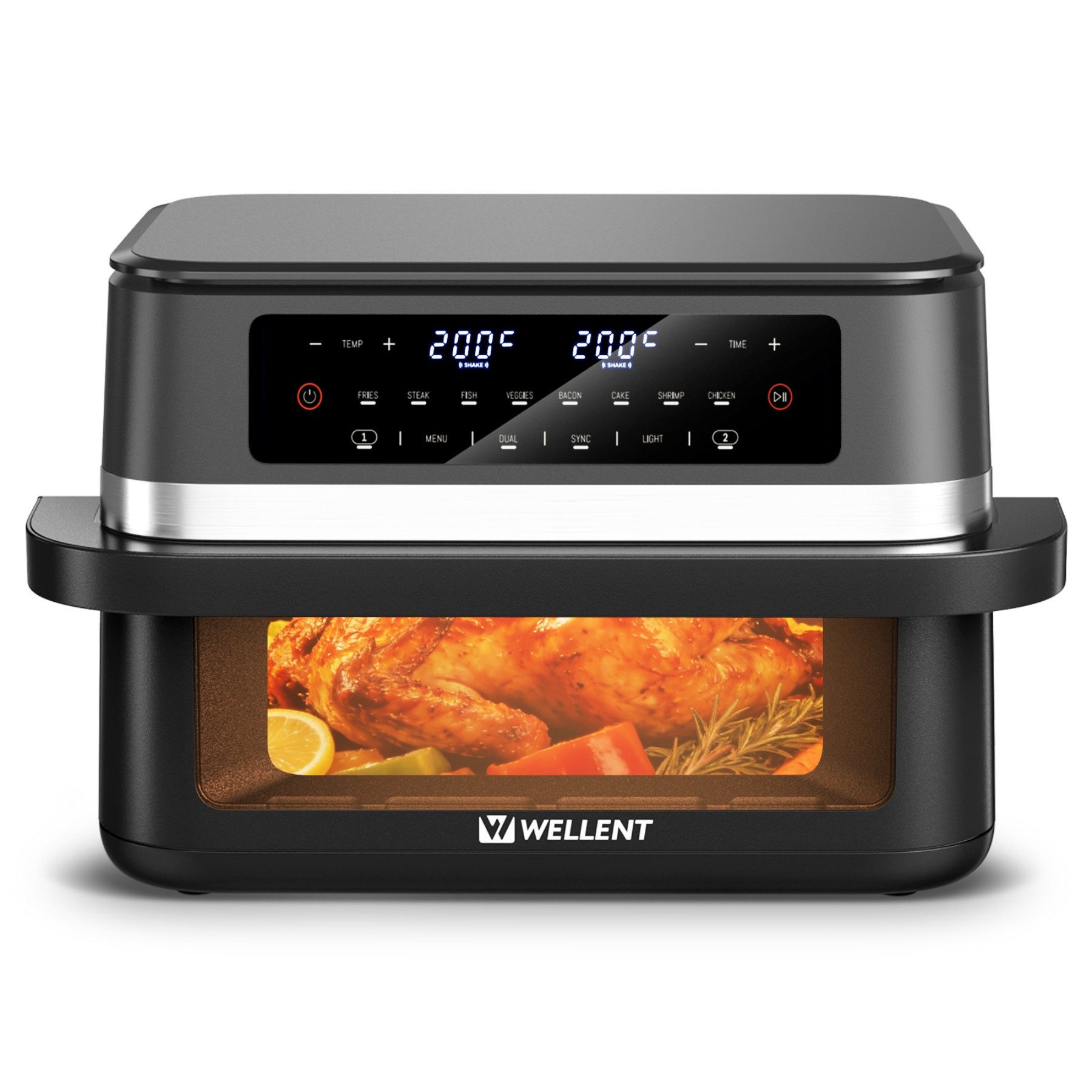 Heißluftfritteuse XXL Airfryer mit herausnehmbarem Trenner, SHAKE‑Erinnerung, Sichtfenster, Sync‑Finish & 8 Programm