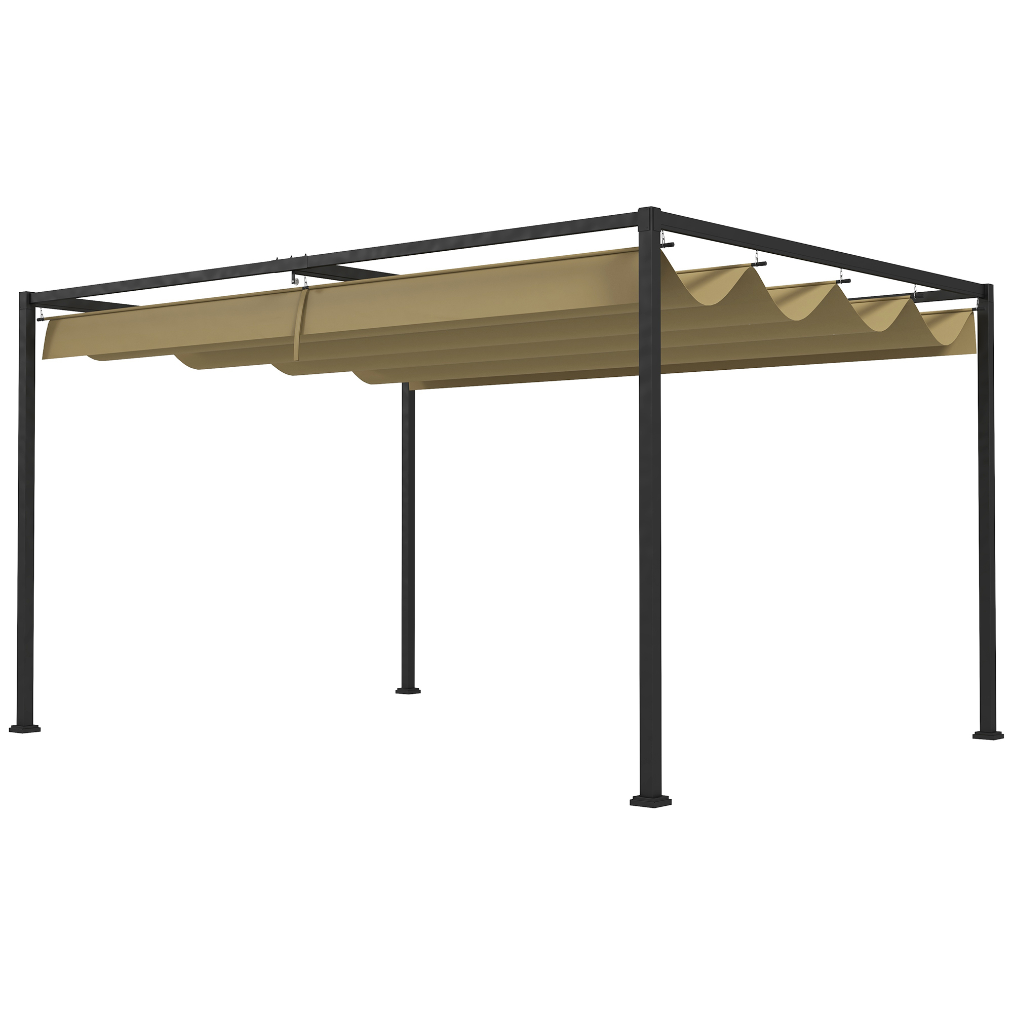 Pergola, robuuste zonwering voor tuin, balkon, terras, van metaal en kunststof, UV- en waterafstotend, Khaki