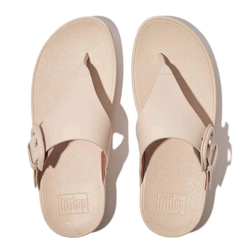 FitFlop Lulu verstellbare Leder-Zehenstegsandalen Stone Beige