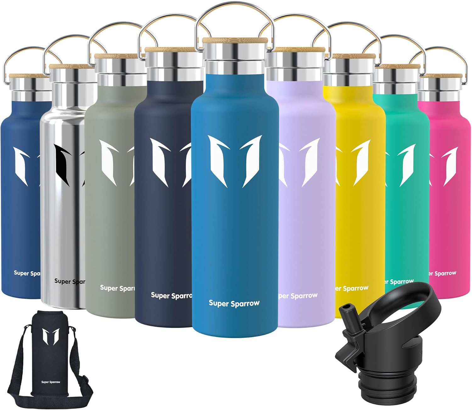 Super Sparrow Thermal Water Bottle – Leakless Thermal Bottle – 350 ml/500 ml/620 ml/750 ml/1 L – BPA Free Children's Water Bottles – for School, Sports, Camping, Gym, Cycling – with 2 Caps