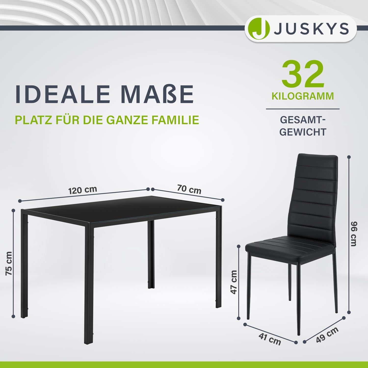 Juskys Set da pranzo Dalya - Set con tavolo da pranzo e sedie per 4 persone - Sala da pranzo con 4 sedie e tavolo - Arredamento moderno per sala da pranzo in nero