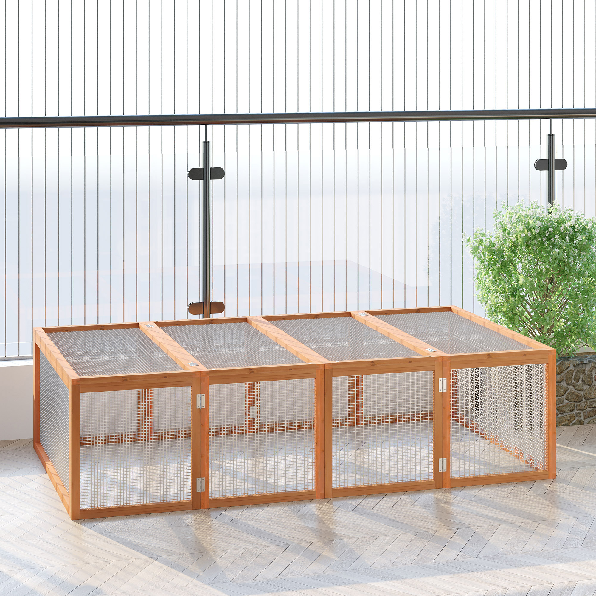 PawHut Kleintierstall Kleintiergehege, Freigehege Kleintierkäfig mit Tür, Meerschweinchenstall,  Freilaufgehege, Kleintierhaus aus Tannenholz, Natur 181 x 100 x 48 cm