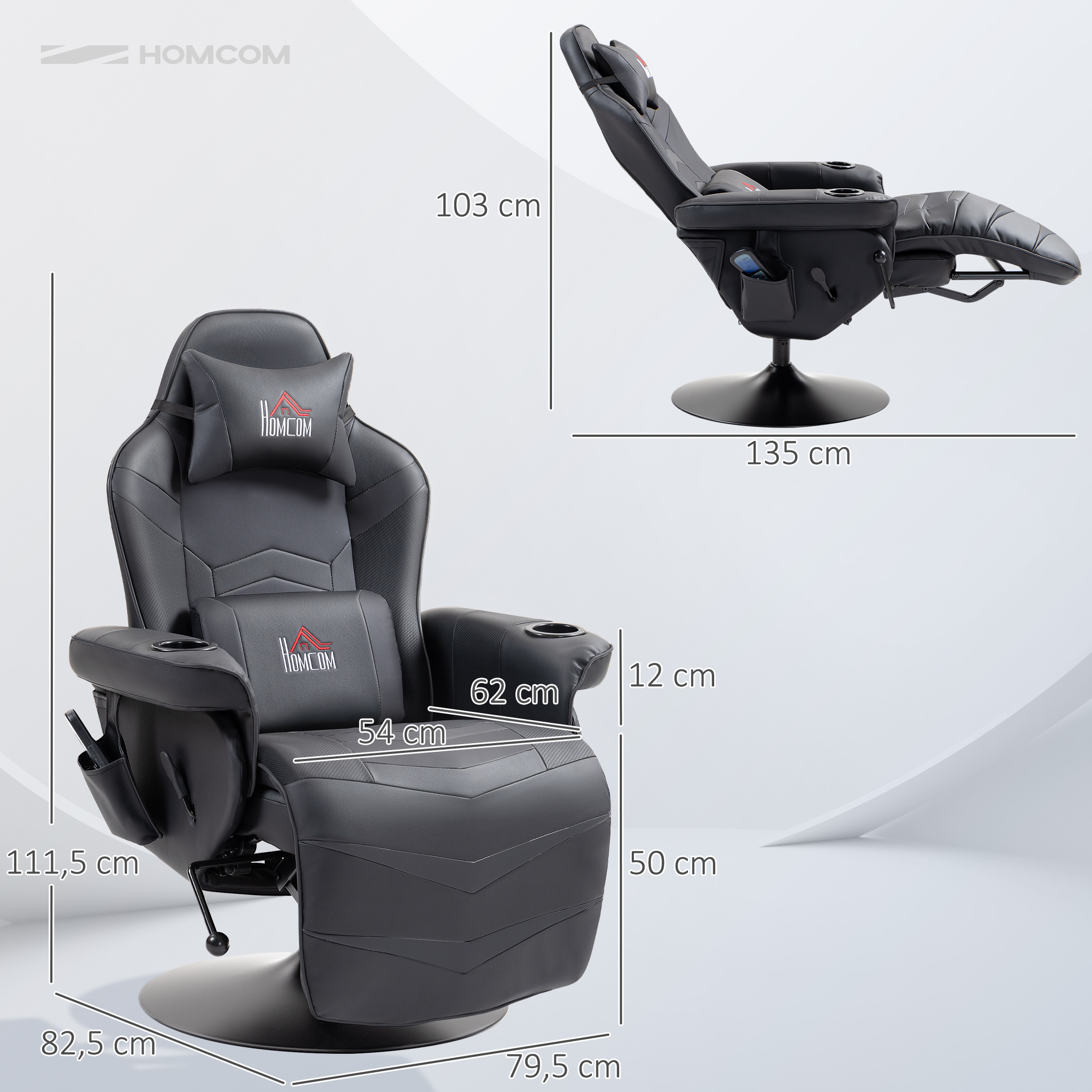 Gamingstoel, Massagefunctie, Kantelbare Rugleuning, Voetensteun, tot 120 kg, Stalen Frame, Kunstleer, Zwart