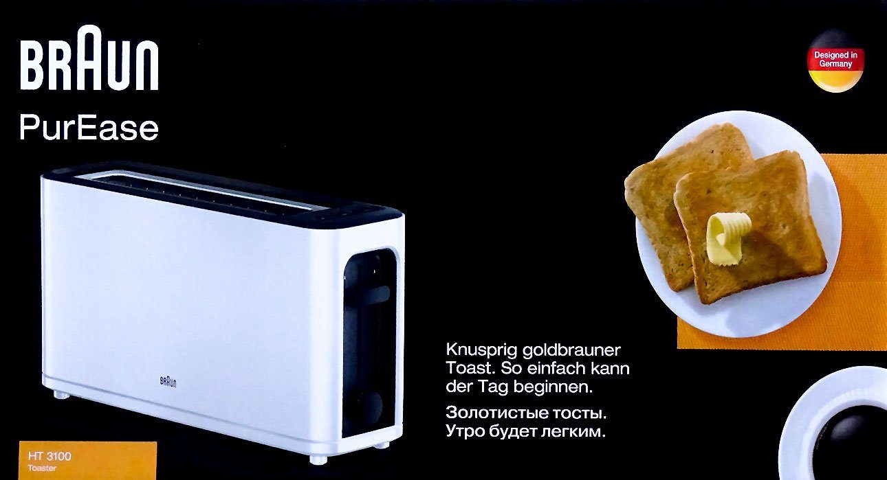 Toaster Braun HT 3100WH PurEase Toaster weiß/schwarz, ohne Brötchenaufsatz