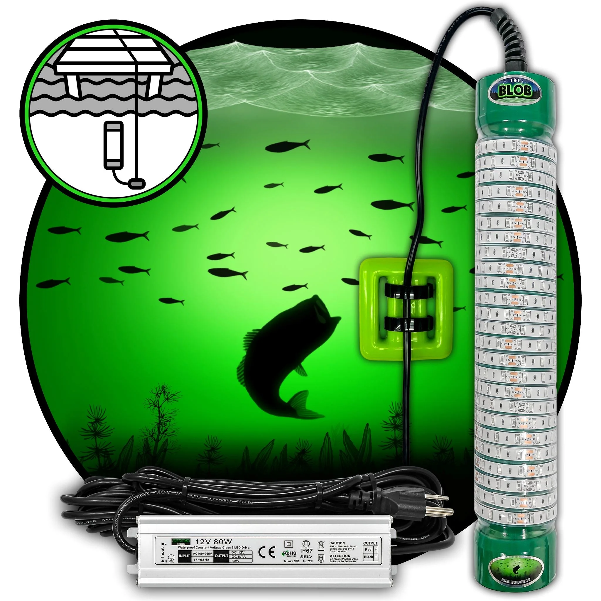 Green Blob 110V Bottom Bobber: LED Underwater Dock Fishing Light