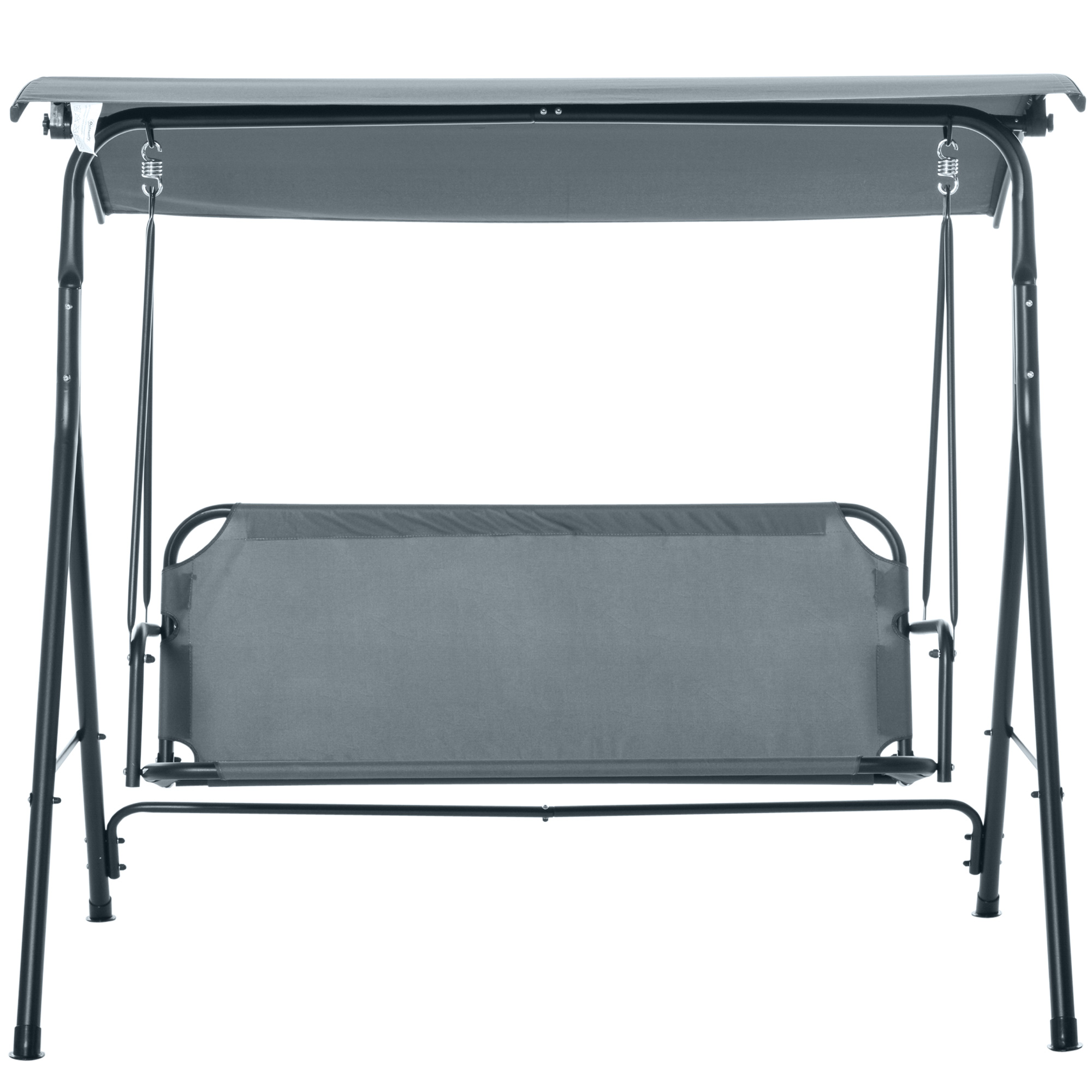 Outsunny 3-Sitzer-Schaukelbank mit Verstellbarem Verdeck und Kissen, aus Stahl und Polyester, 172x110x153 cm, Grau