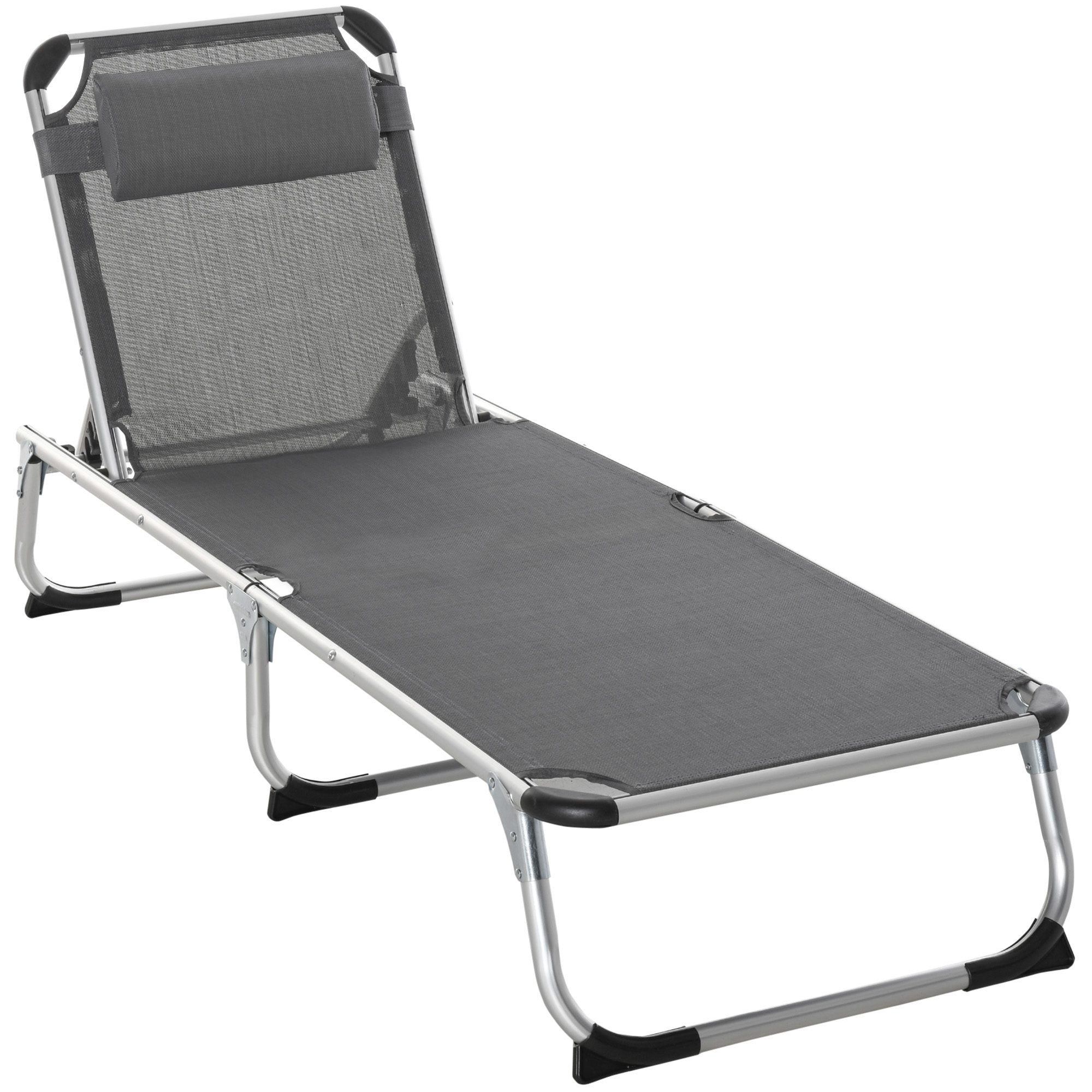 Outsunny Sonnenliege faltbar Gartenliege mit Kopfkissen Liegestuhl mit der 4-stufig verstellbaren Rückenlehne Campingliege bis 120 kg belastbar für Outdoor-Park, Garten, Grau