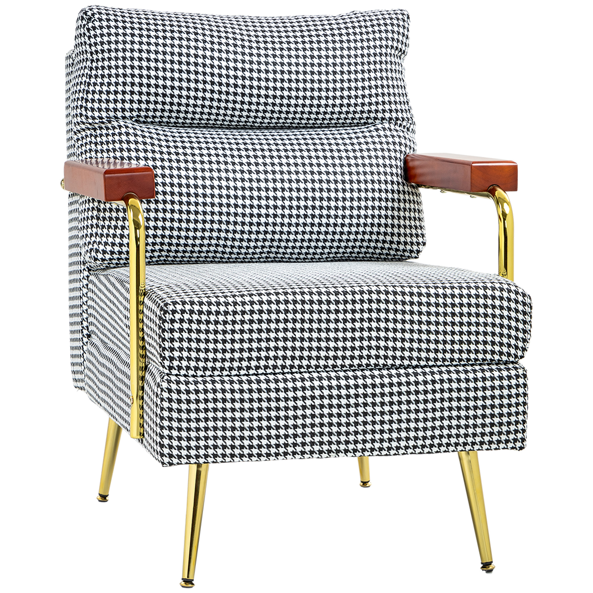 HOMCOM Sessel im Retrodesign, Akzentsessel, Hahnentrittmuster, Holzemelente, Federkern, Schwarz + Weiß