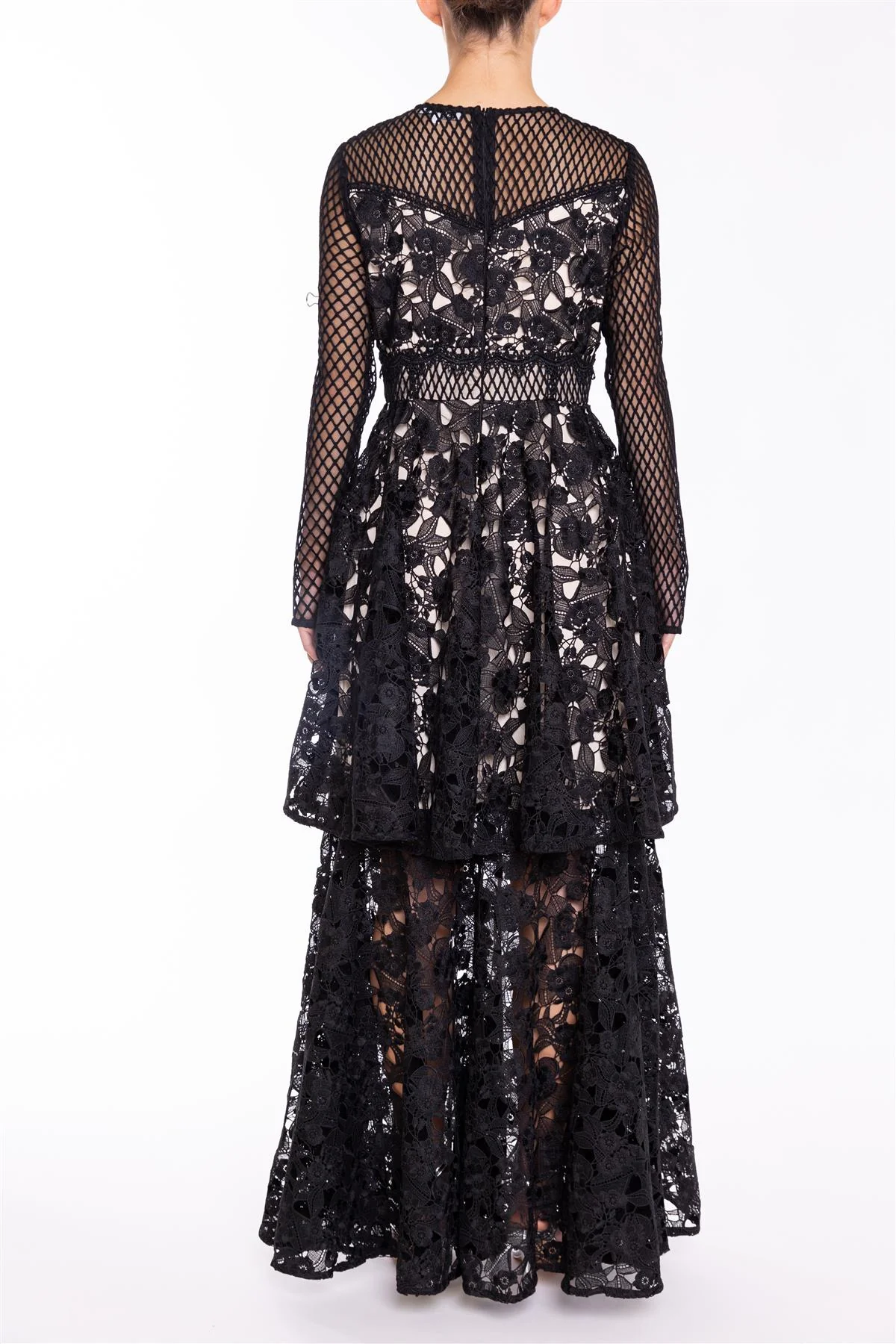 Elsie Patchwork Black Lace Layered Maxi Dress