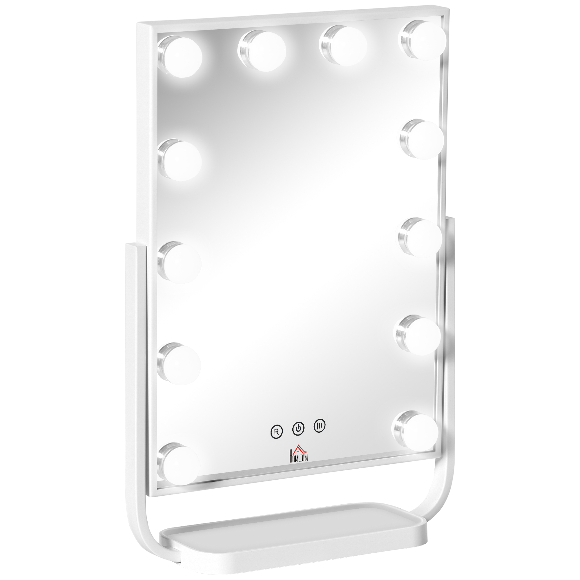 HOMCOM Hollywood LED Schminkspiegel mit Touchscreen - 3 Beleuchtungsmodi, neigbar, Adapter - weißes Metallglas