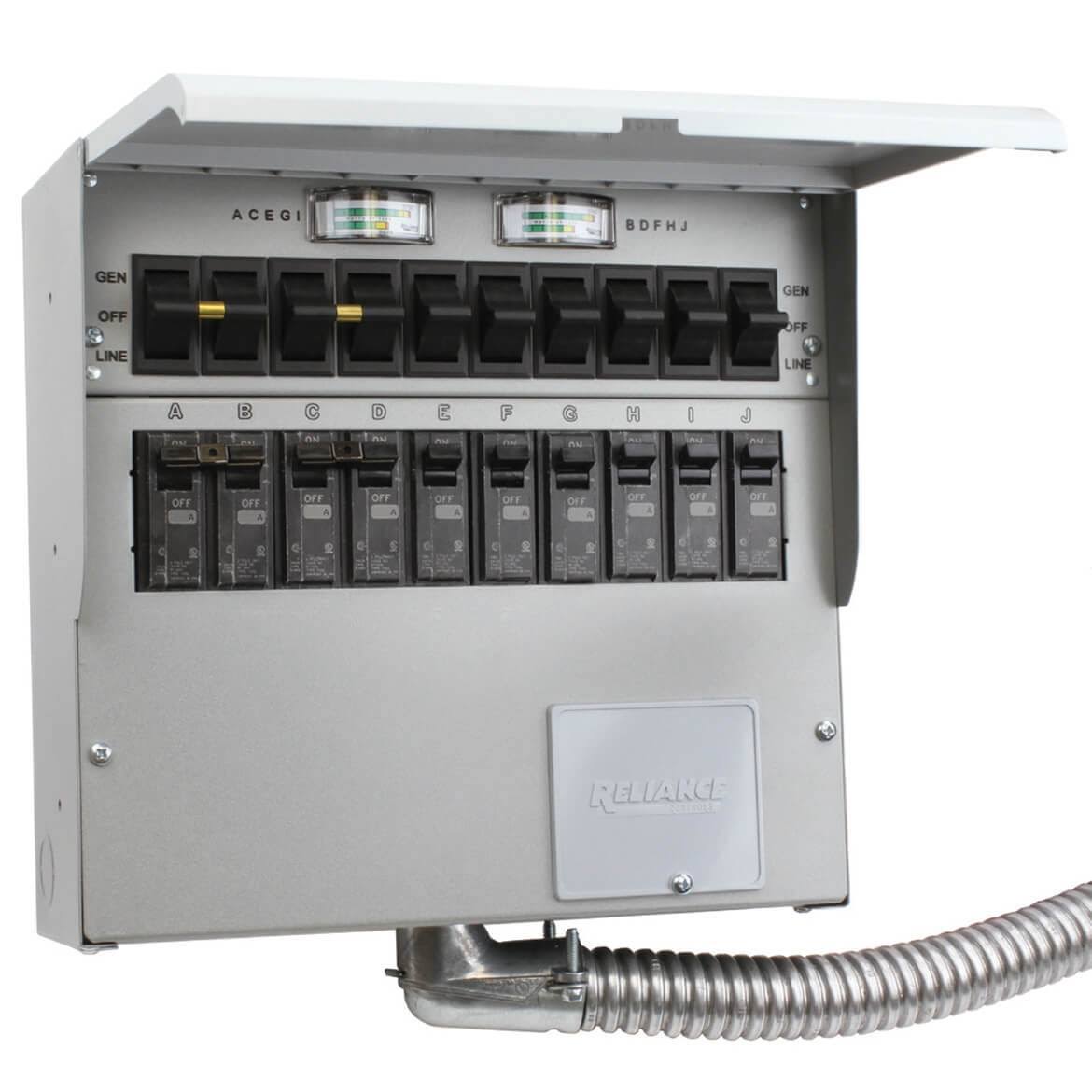 Reliance Controls Pro/Tran 2 50 Amp 10 Circuit Manual Transfer Switch, UL Listed, Steel Cabinet, AFCI/GFCI Compatible