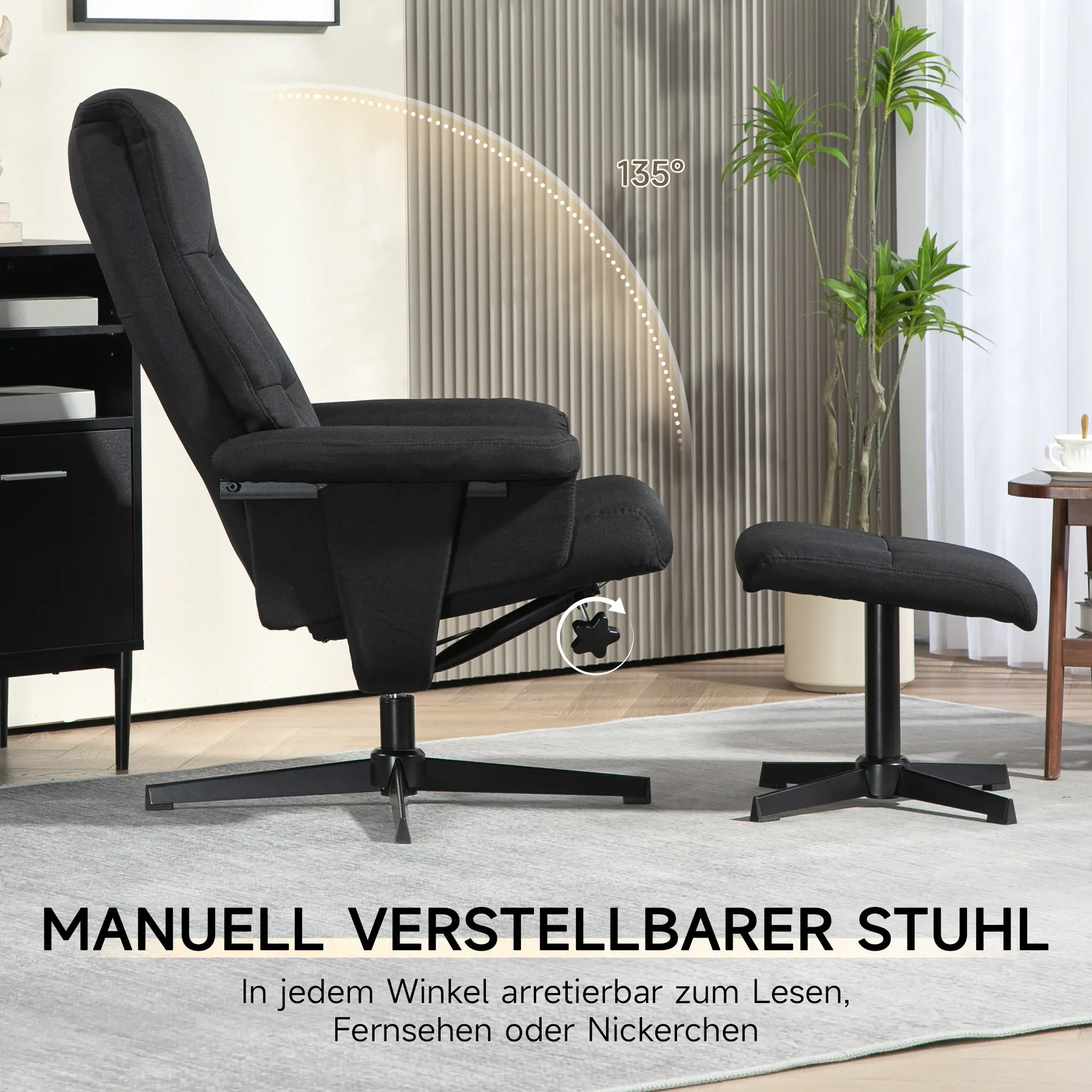 HOMCOM Relaxsessel mit Hocker & Liegefunktion Schwarz