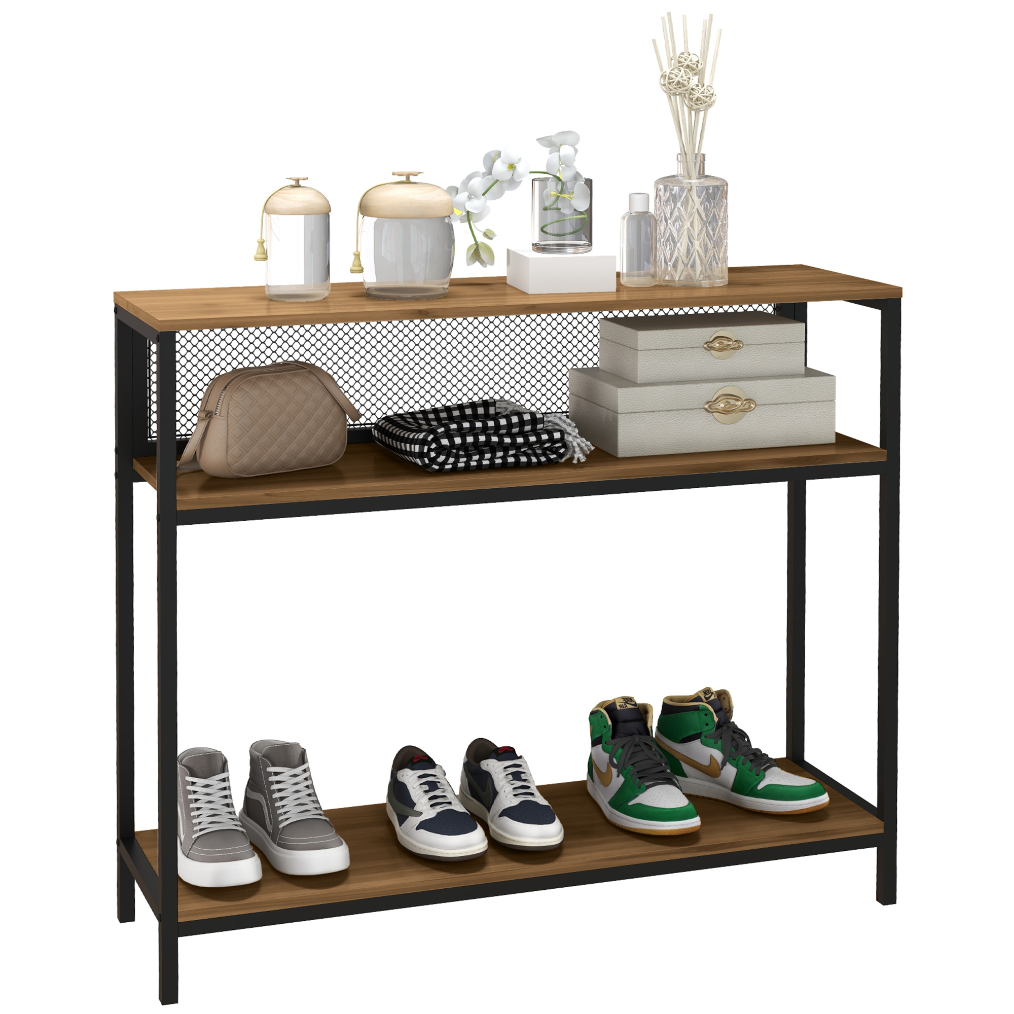 HOMCOM Sideboard Konsolentisch Flurregal, Industriedesign, 100 cm x 29,5 cm x 90 cm, Braun + Schwarz