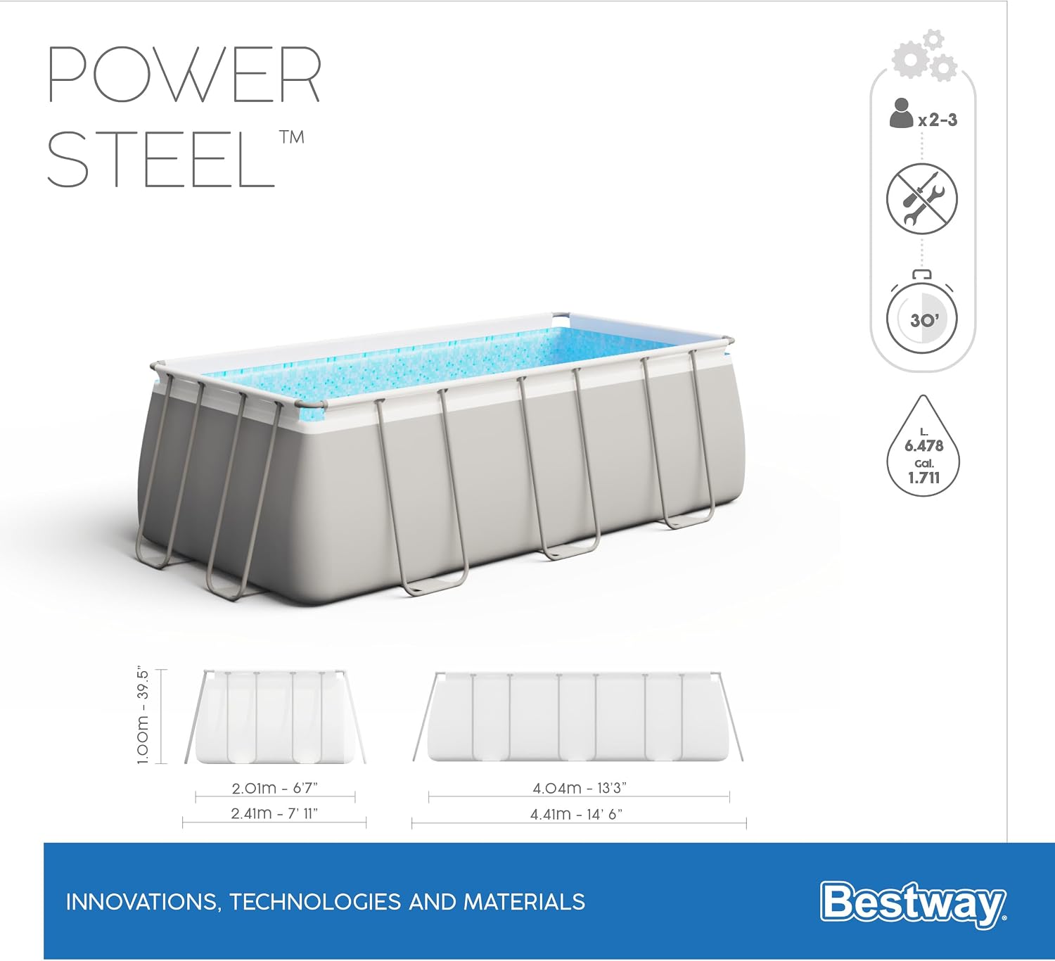 Bestway POOL OUTS POOL 404 x 201 x 100 cm Rechteckig Power Steel™ Pool Rohrbecken