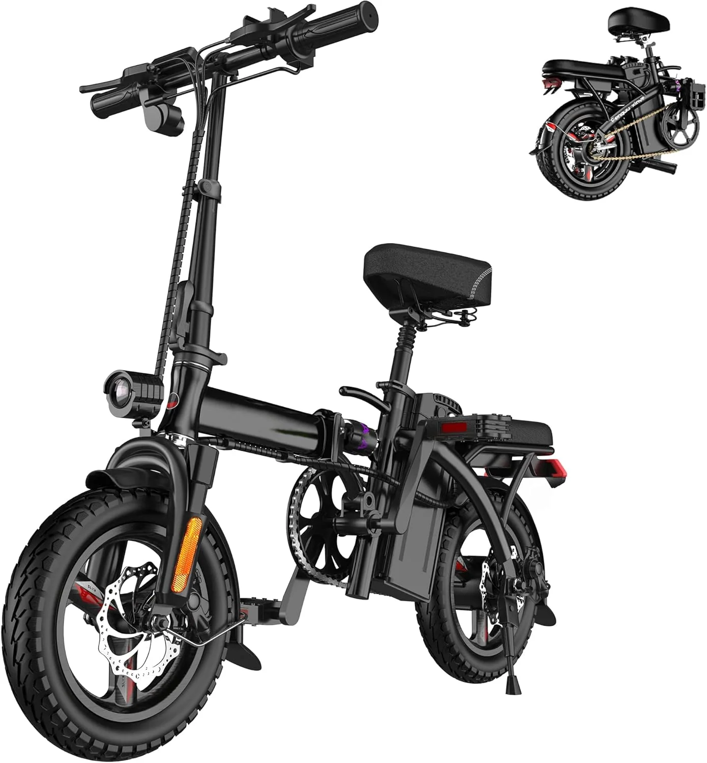 Ebikes for Adults, 400W Motor 22MPH Max Speed, 14?? Tire, 48V 15AH Removable Battery for Electric Bike, Multi-Shock Absorption, City Commuter, Foldable Adult Electric Bicycles