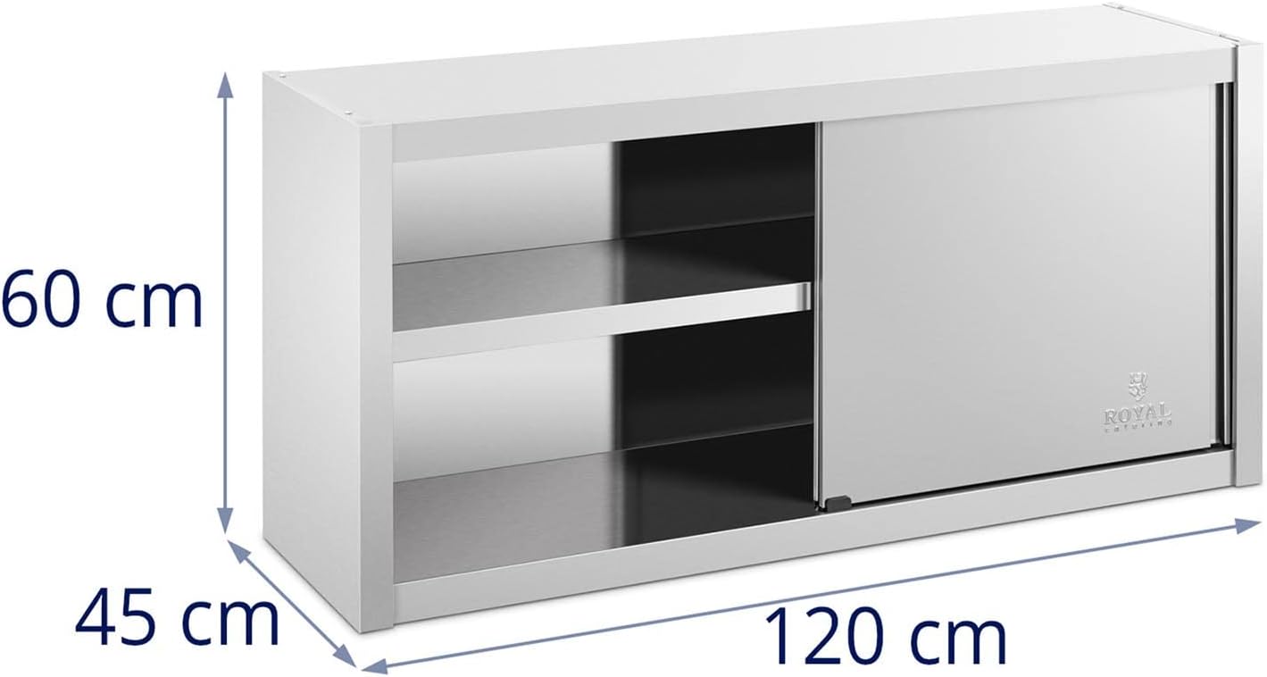 Royal Catering Pensile In Acciaio Inox Con Ante Scorrevoli Da Cucina RCSSWC-120X45-S (120 x 45 x 60 cm, 600 kg)