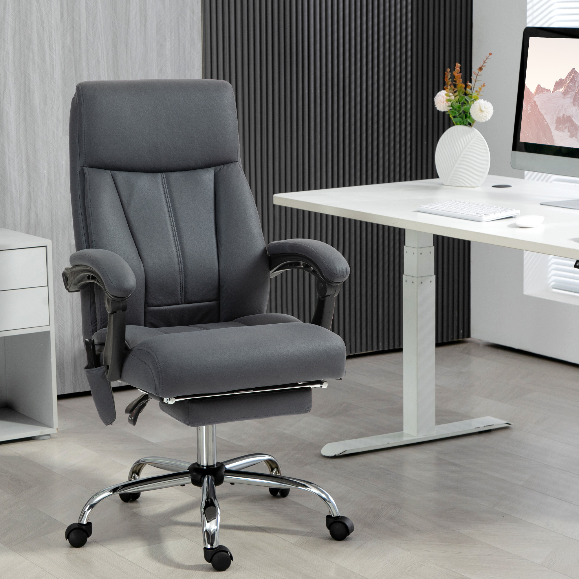 Vinsetto Bürostuhl mit Massagefunktion & Heizfunktion, Fußstütze, bis 120 kg, Dunkelgrau