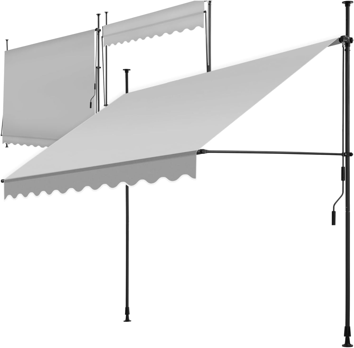 tectake? Clamp Awning with Crank and Adjustable Height and Tilt, Waterproof and UV Resistant Tarpaulin, Ideal for Balcony and Terrace, 200 x 180 cm – Beige