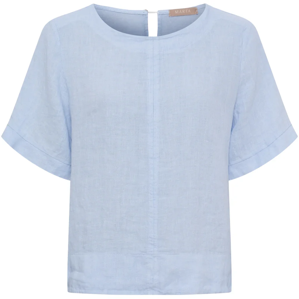 Sky Blue Linen Crew Neck Top by Marta Du Chateau