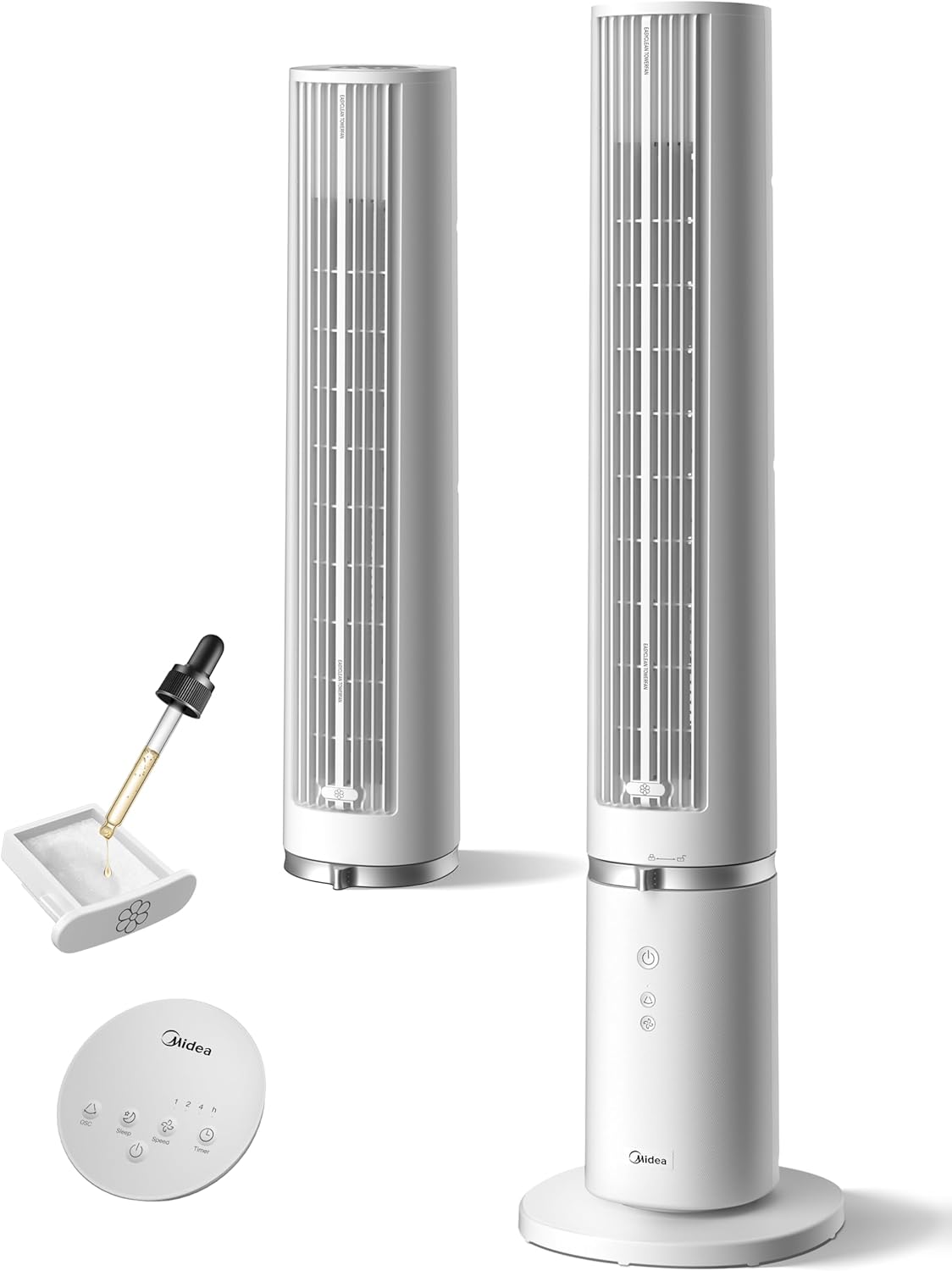 Midea FZ10-17JR Ventilatore a Torre Silenzioso con Telecomando, Ventilatore da Terra Portatile 45W, 90° Oscillazione, Display LED, 3 Velocità e 3 Modalità, Timer 7H, per Casa e Ufficio, 36
