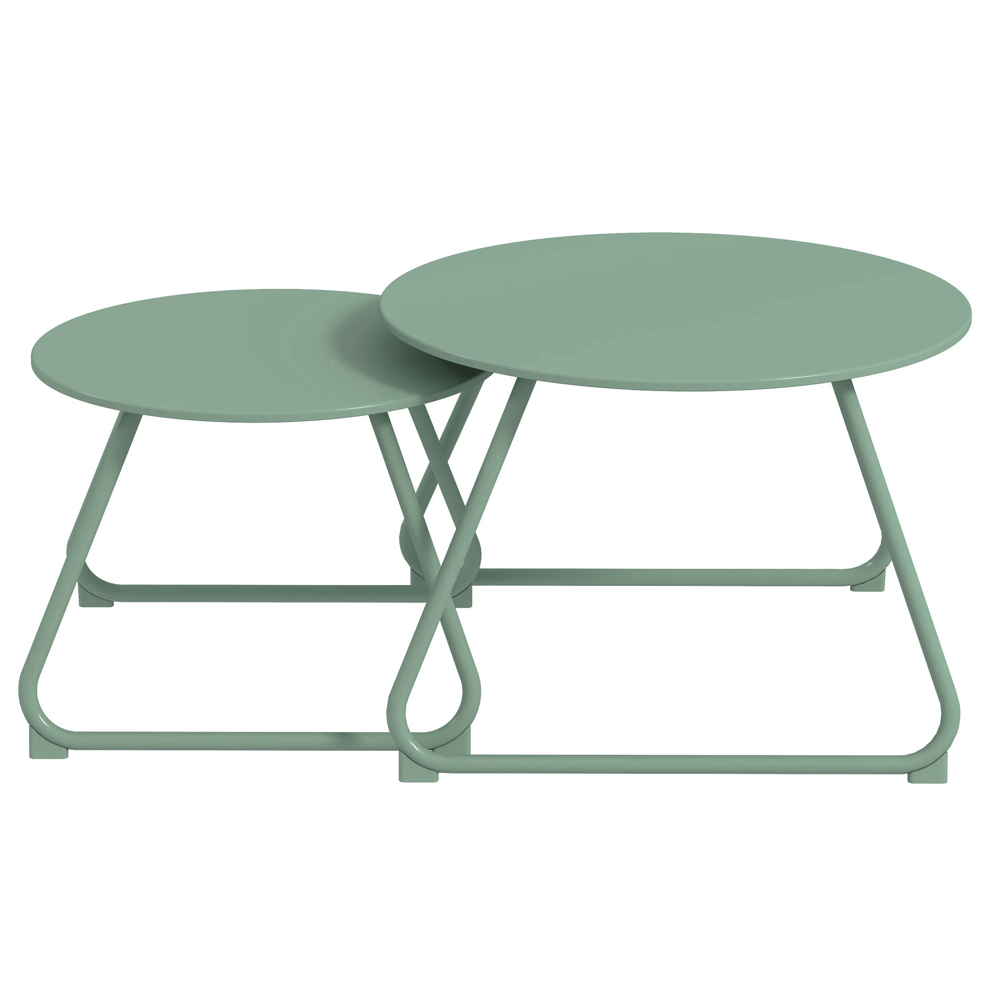 Outsunny Set mit 2 stapelbaren runden Garten-Couchtischen aus Epoxid-Metall, stabiler Beistelltisch für den Außenbereich, grün