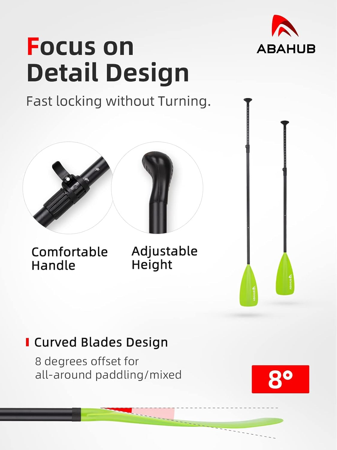 Abahub Pagaia SUP Alluminio Remi SUP Paddle Stand Up Paddle Telescopico 173-213 cm per Tavola da Surf Canoa SUP, Lama in Nylon di Plastica in Nero/Blu/Verde/Rosso/Arancione/Giallo