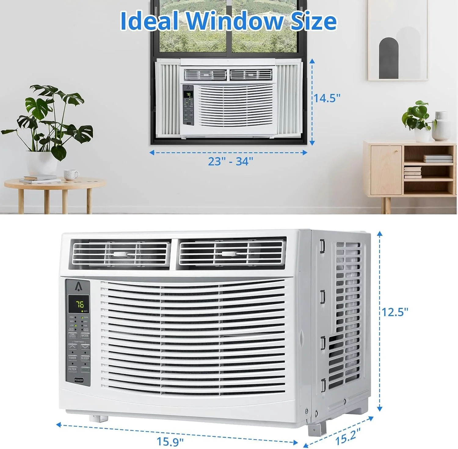 GAOMON Smart 6000 BTU Window Air Conditioner �C WiFi-Enabled AC with Remote & App Control, Timer, Sleep Mode, Easy Install Kit, Cools Rooms Up to 350 Sq. Ft, 115V, White